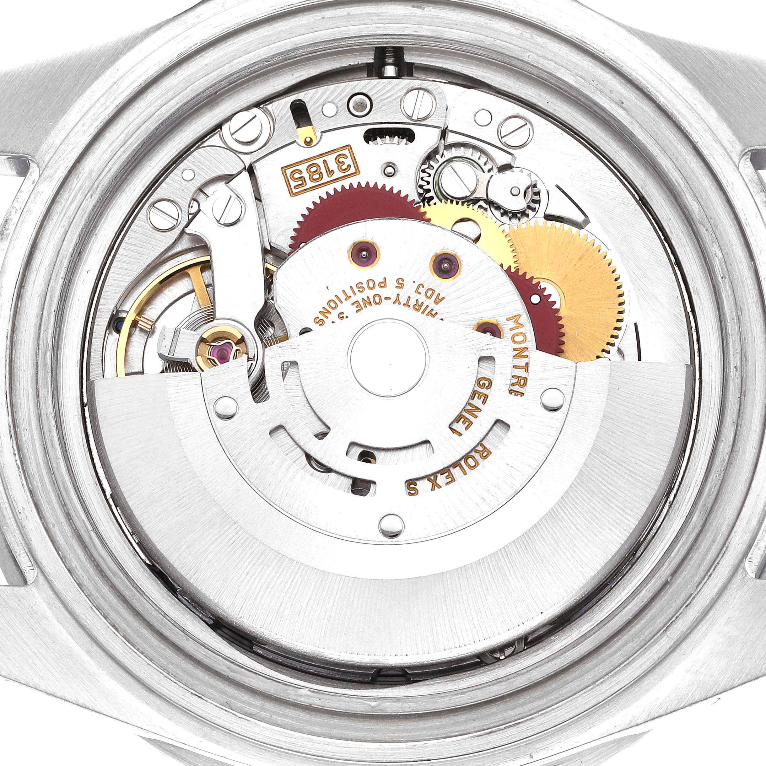 This image shows the movement mechanism of a Rolex GMT-Master 16710 Men's Stainless Steel Black Dial 16710 Men's Stainless Steel Black Dial watch from a back angle.