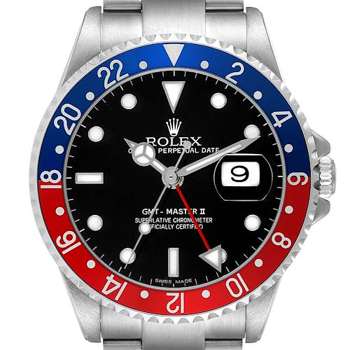 Photo of Rolex GMT Master II Blue Red Pepsi Bezel Steel Mens Watch 16710
