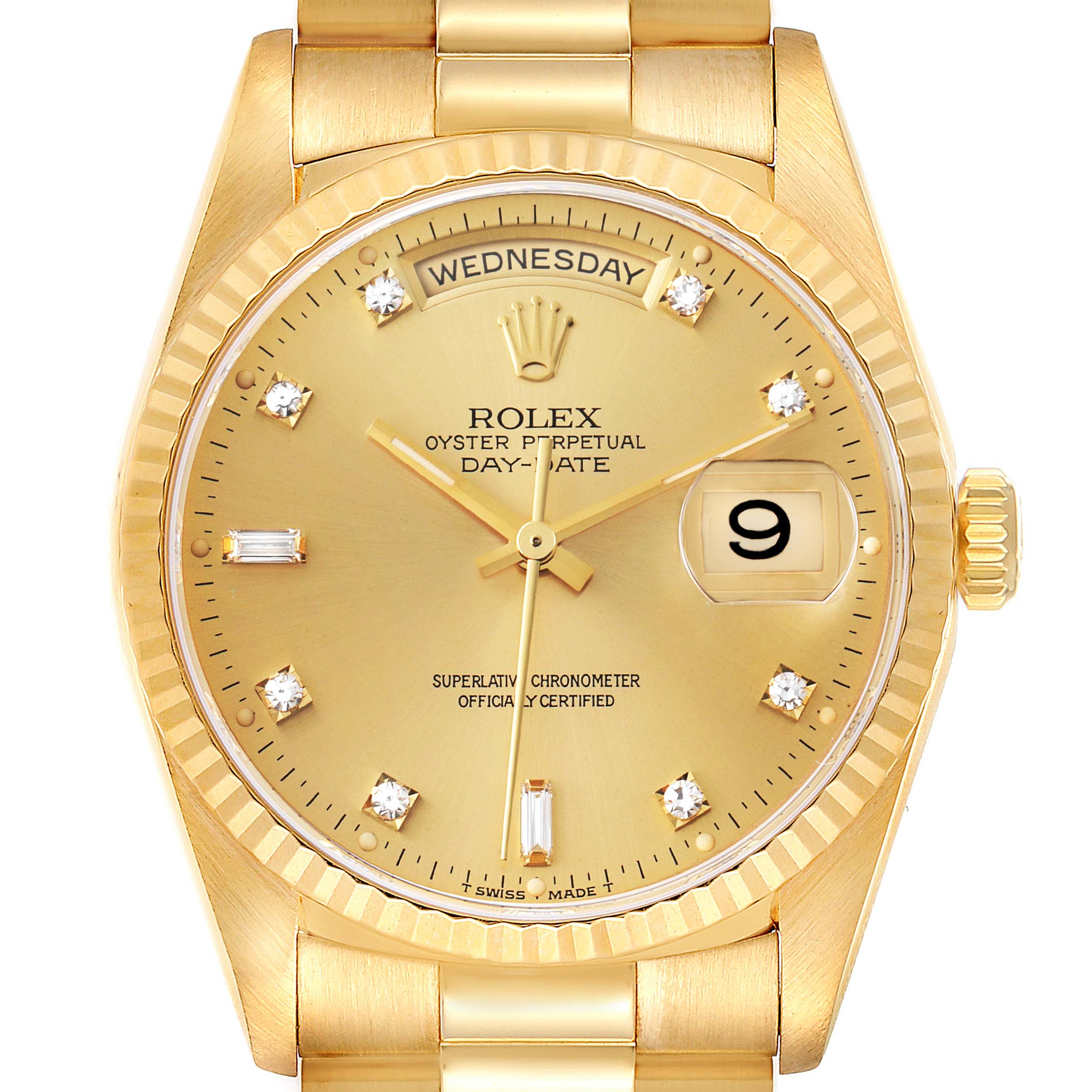 Rolex President Day-Date 36mm Yellow Gold Diamond Mens Watch 18238 ...