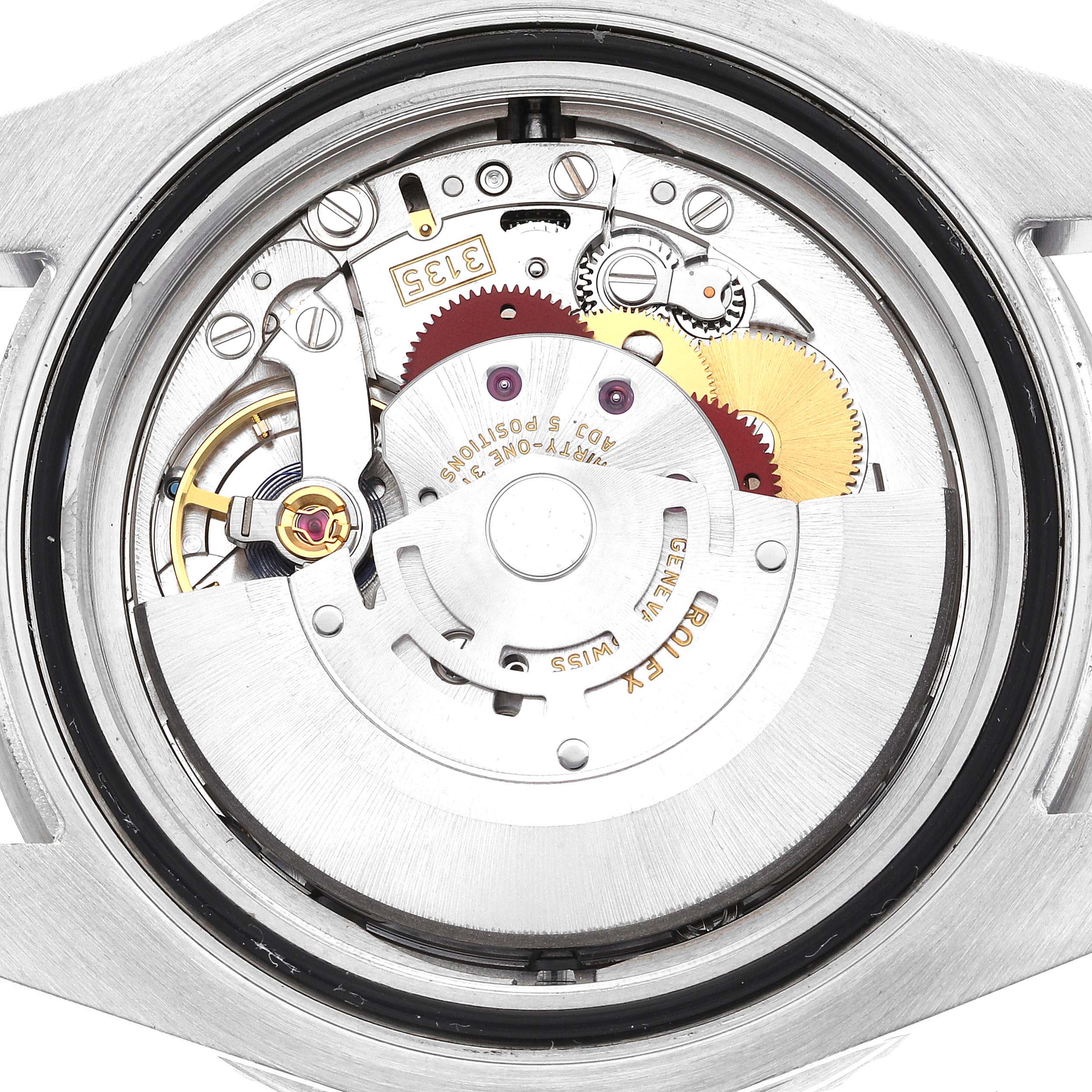 The image shows the inner mechanism and components of a Rolex Sea-Dweller 116600 Men's Stainless Steel Black Dial 116600 Men's Stainless Steel Black Dial watch at a straight-on angle.