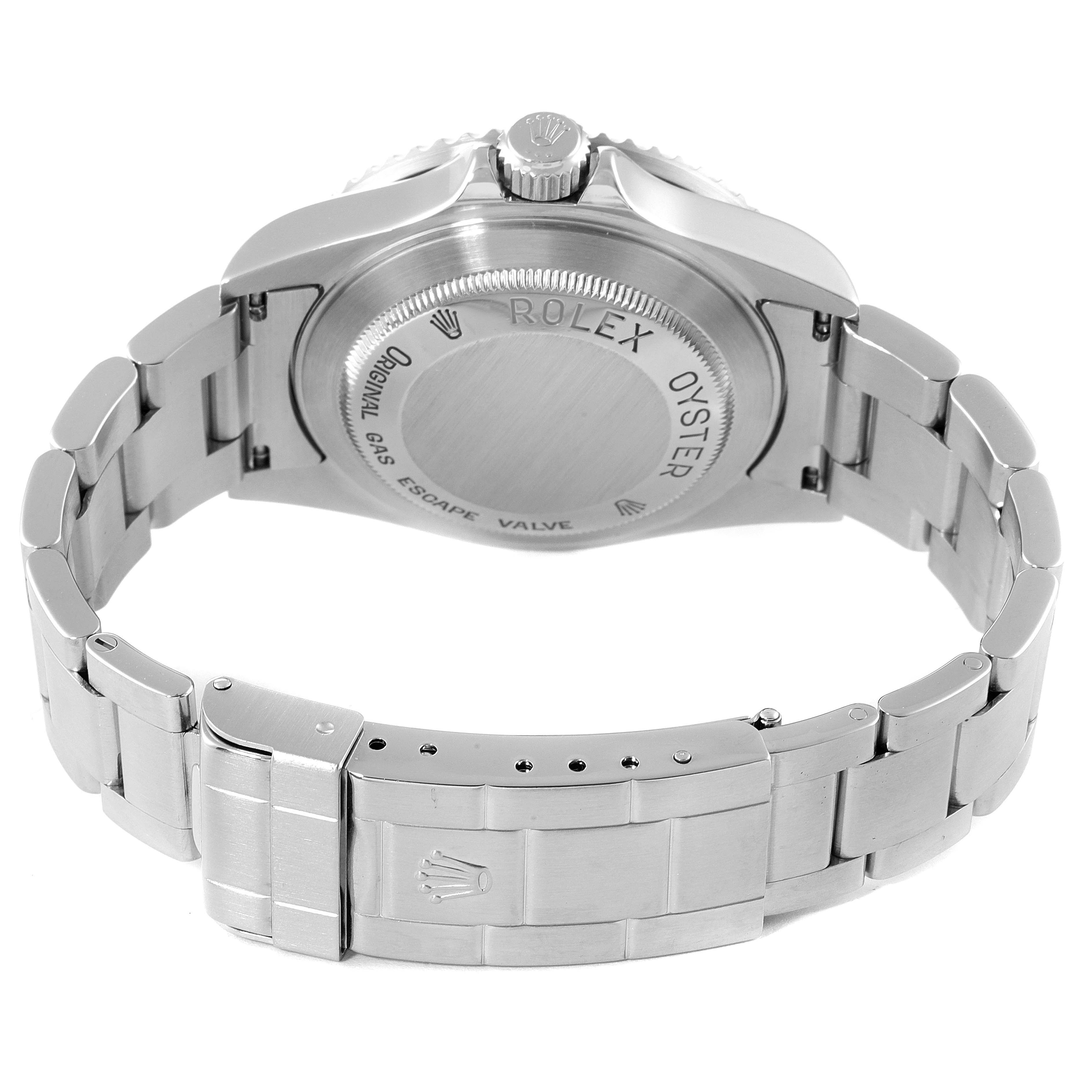 The image shows the back case and partly open bracelet of a Rolex Sea-Dweller 16600 Men
s Stainless Steel Black Dial 16600 Men
s Stainless Steel Black Dial watch from a rear angle.