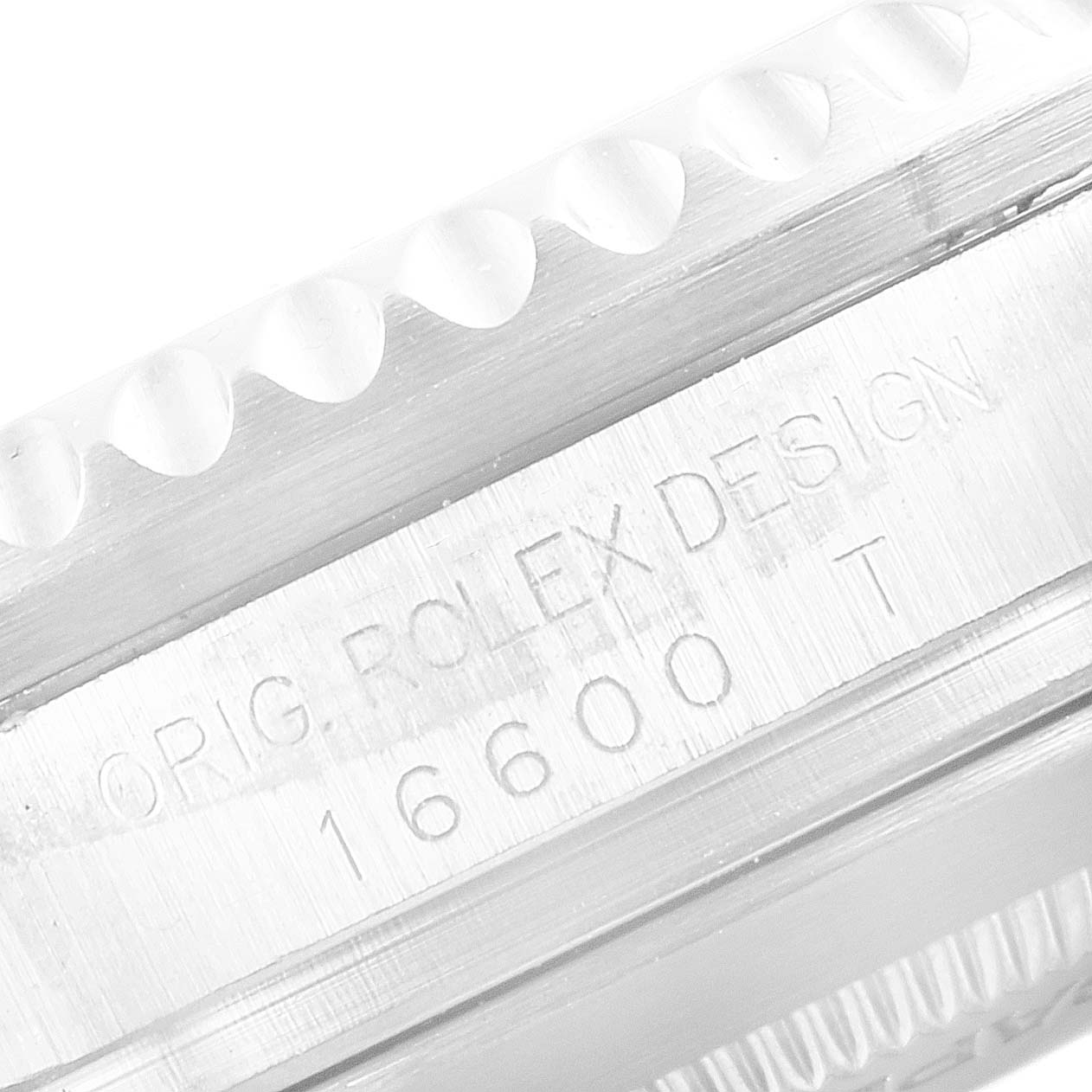 The image shows an engraved side view of a Rolex Sea-Dweller 16600 Men
s Stainless Steel Black Dial 16600 Men
s Stainless Steel Black Dial watch model 16600T.