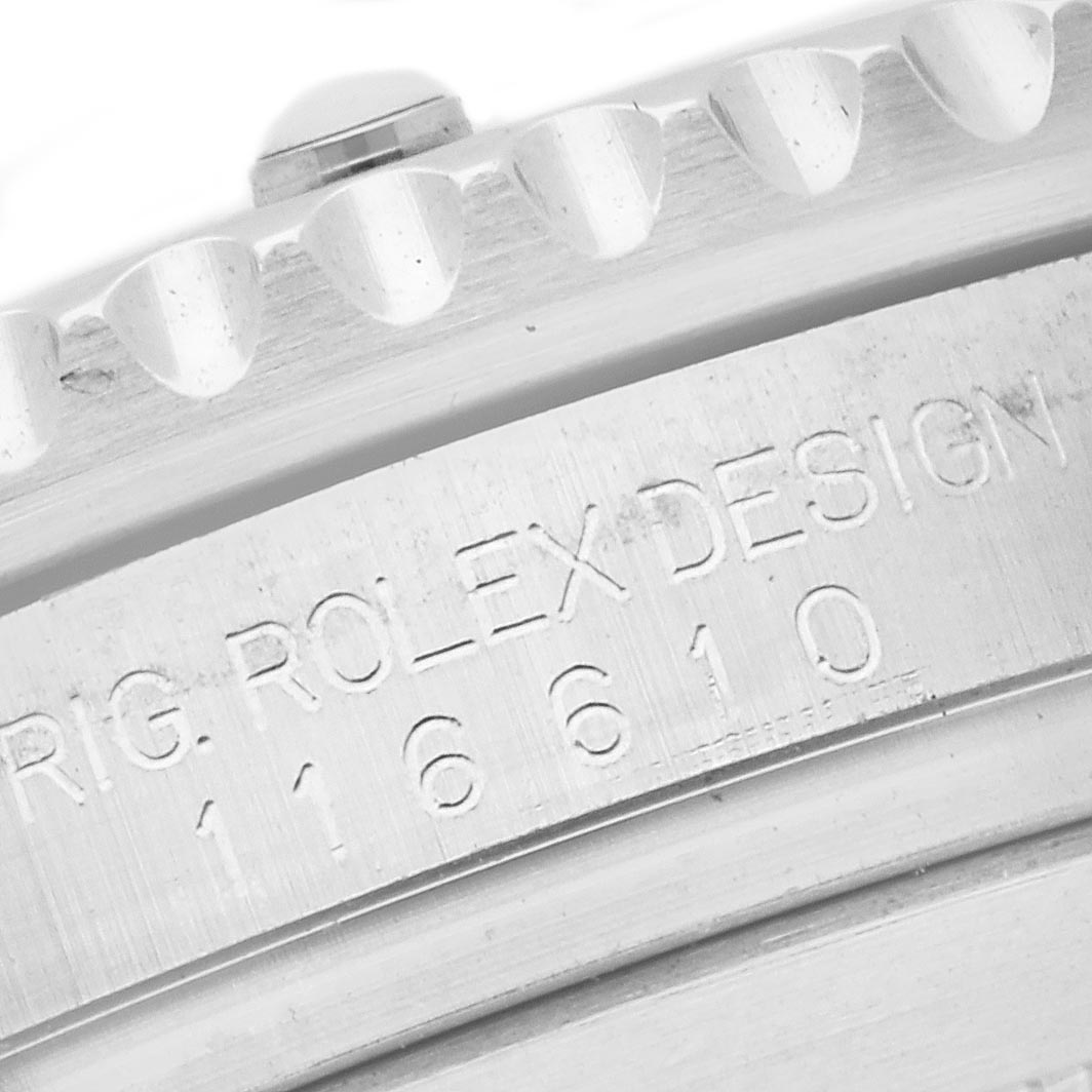 The image shows a close-up of the bezel and engraved side of a Rolex Submariner 116610LN Men's Stainless Steel Black Dial 116610LN Men's Stainless Steel Black Dial watch, showcasing the model number.