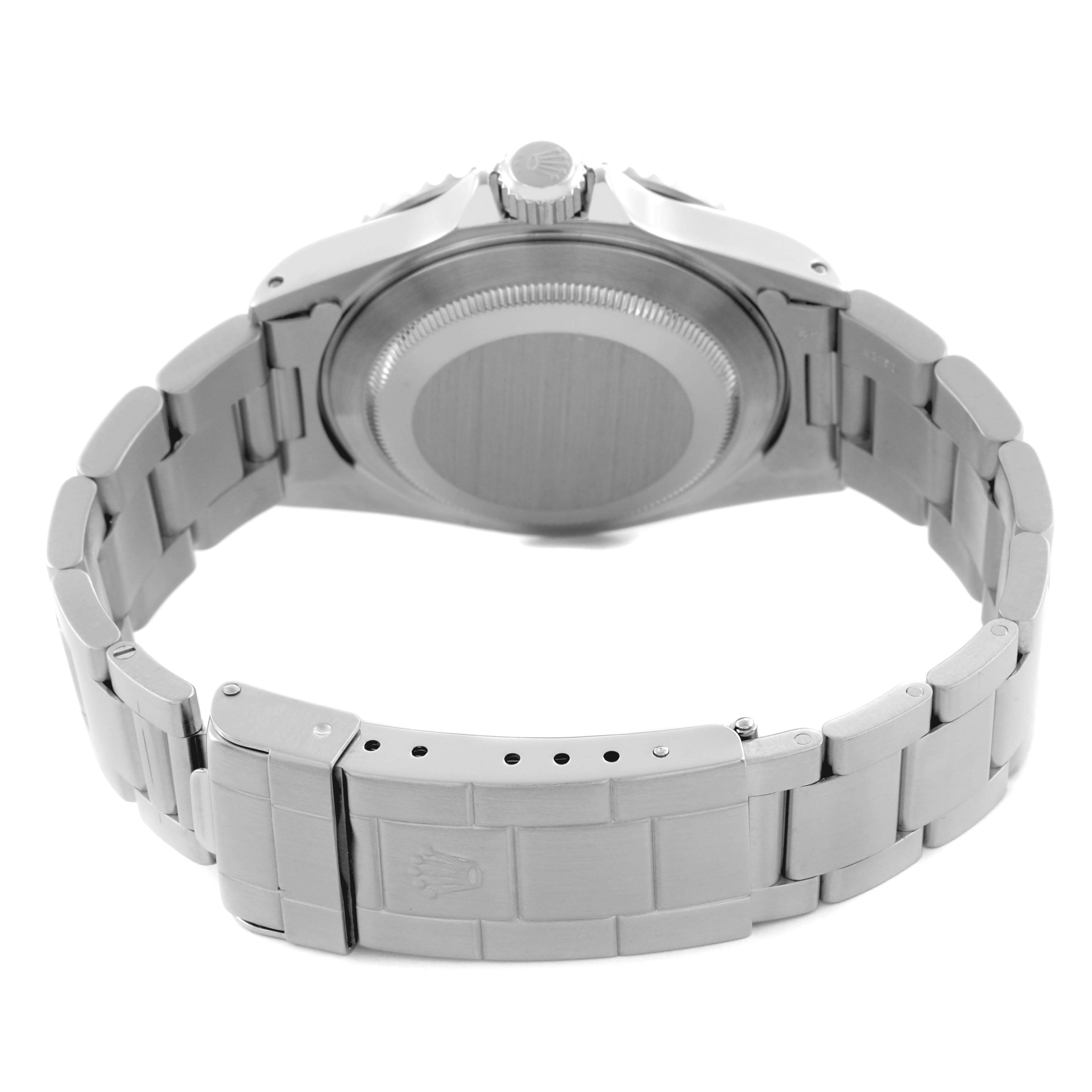 The image shows the back case and bracelet clasp of a Rolex Submariner 14060M Men's Stainless Steel Black Dial 14060M Men's Stainless Steel Black Dial watch from a rear angle.