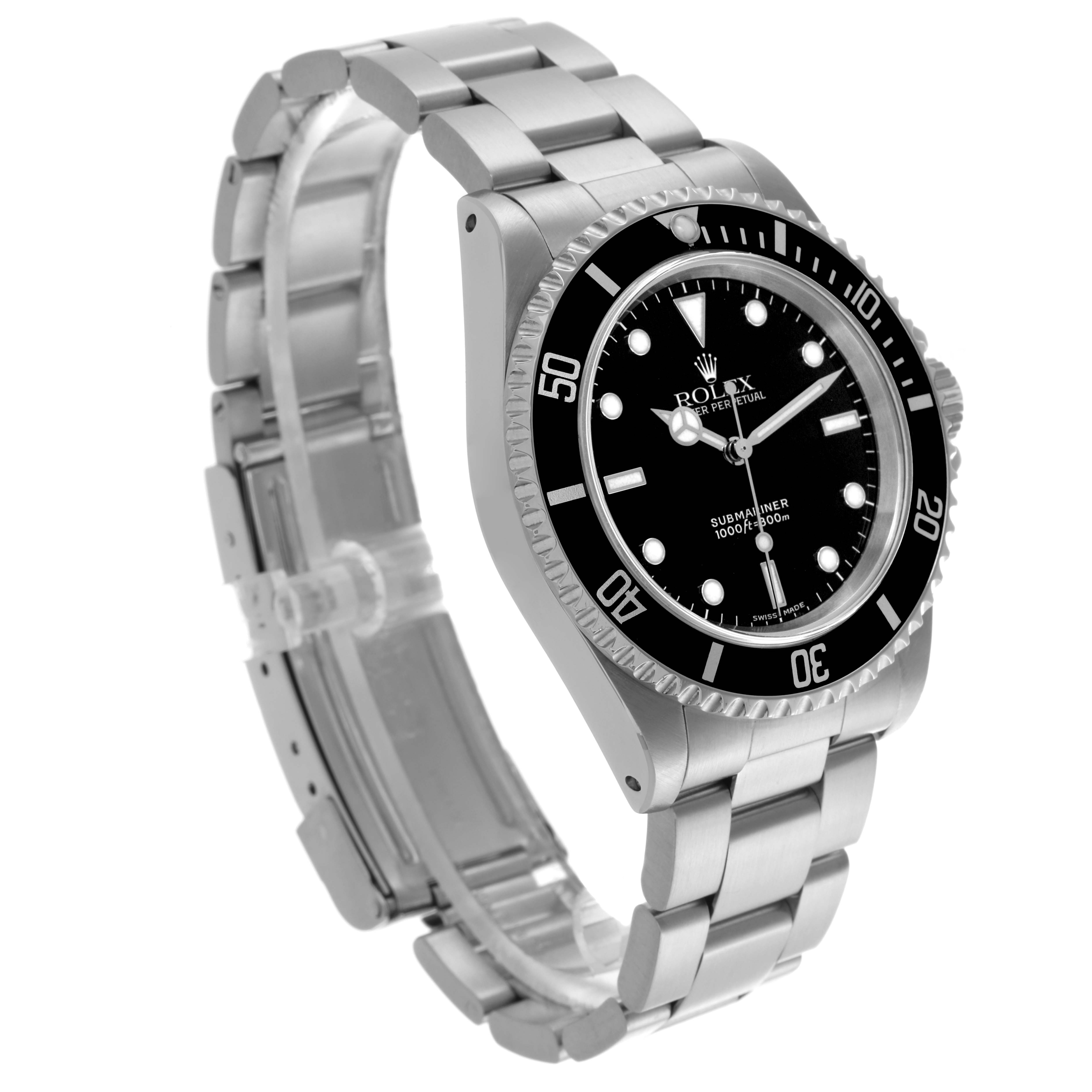 The Rolex Submariner 14060M Men's Stainless Steel Black Dial 14060M Men's Stainless Steel Black Dial watch is shown at a three-quarter angle, displaying the face, bezel, and bracelet.