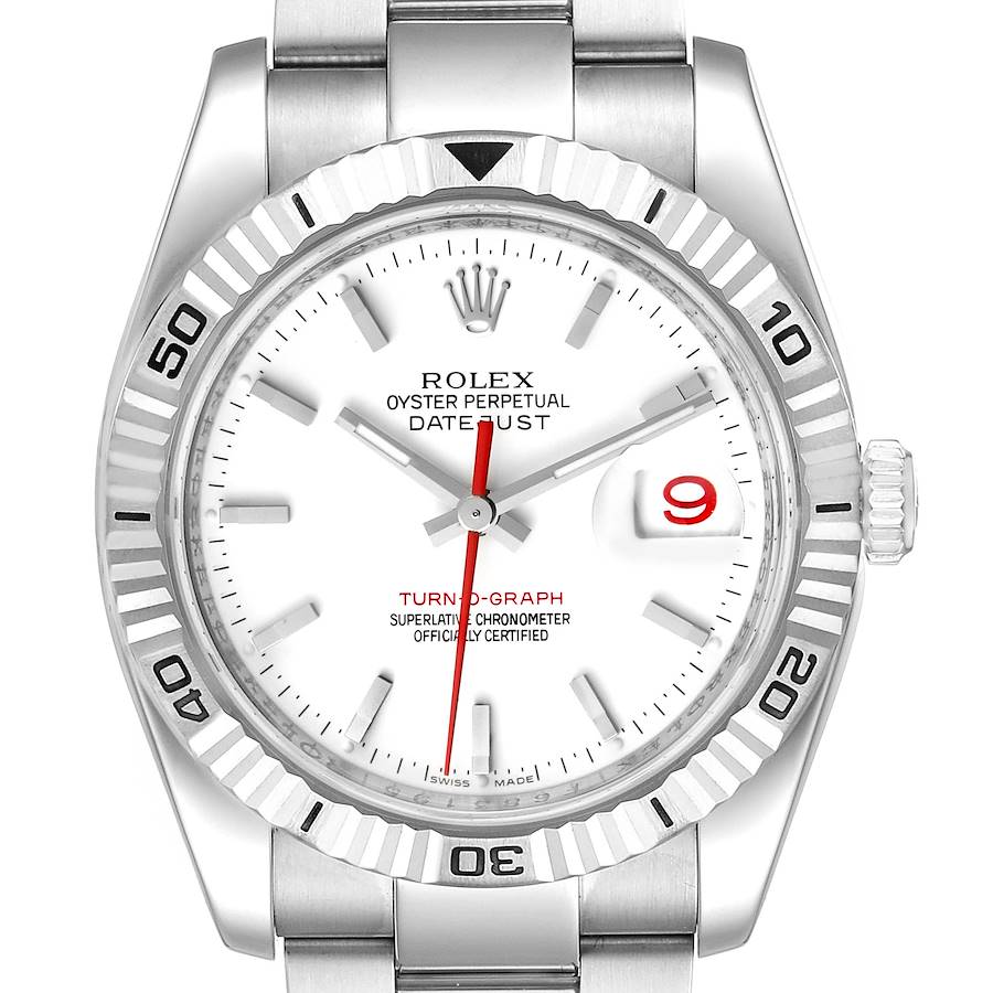 Rolex Turnograph Steel White Gold Bezel White Dial Mens Watch 116264 SwissWatchExpo