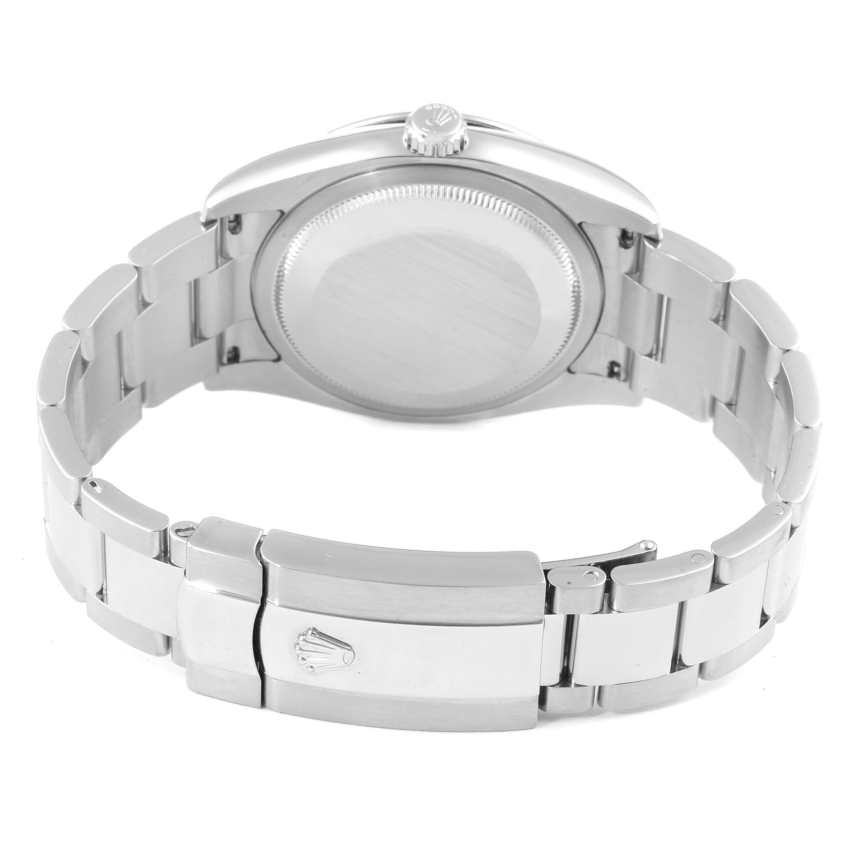 This image shows the back case and bracelet clasp of a Rolex Turn-o-Graph 116264 Men
s Stainless Steel White Dial 116264 Men
s Stainless Steel White Dial watch at a rear angle.