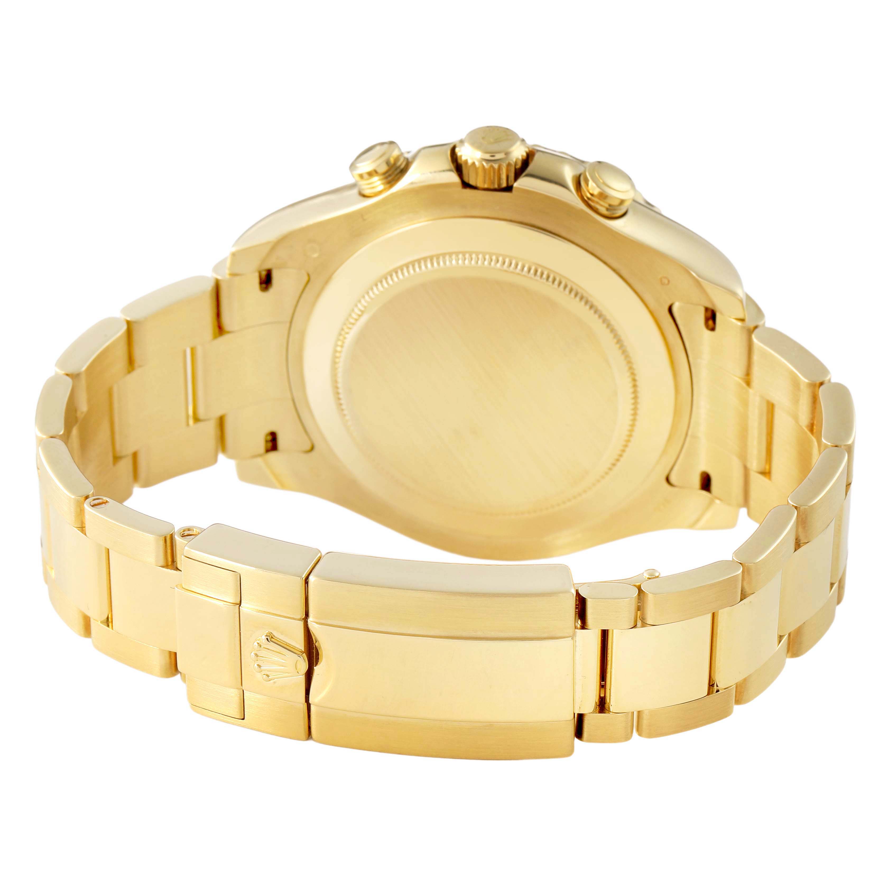 The image shows the back and bracelet of a Rolex Yacht-Master 116688 Men's Yellow Gold White Dial, highlighting the case back and clasp.