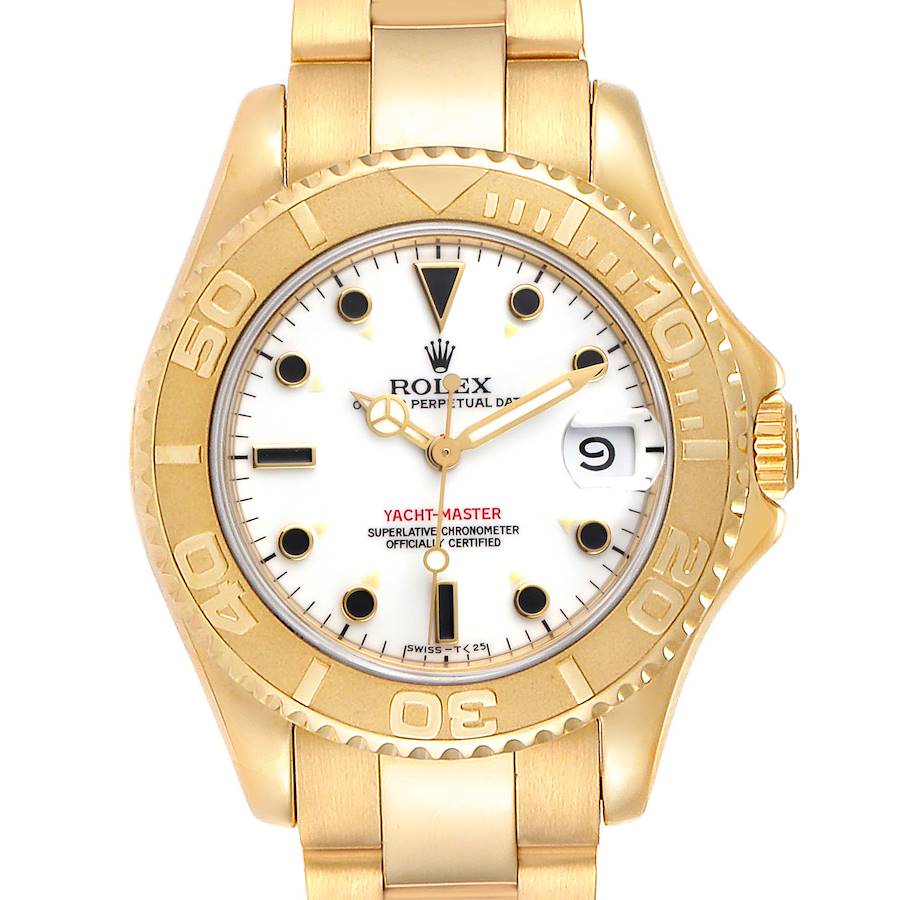 Rolex Yachtmaster Midsize 18K Yellow Gold White Dial Unisex Watch 68628 SwissWatchExpo