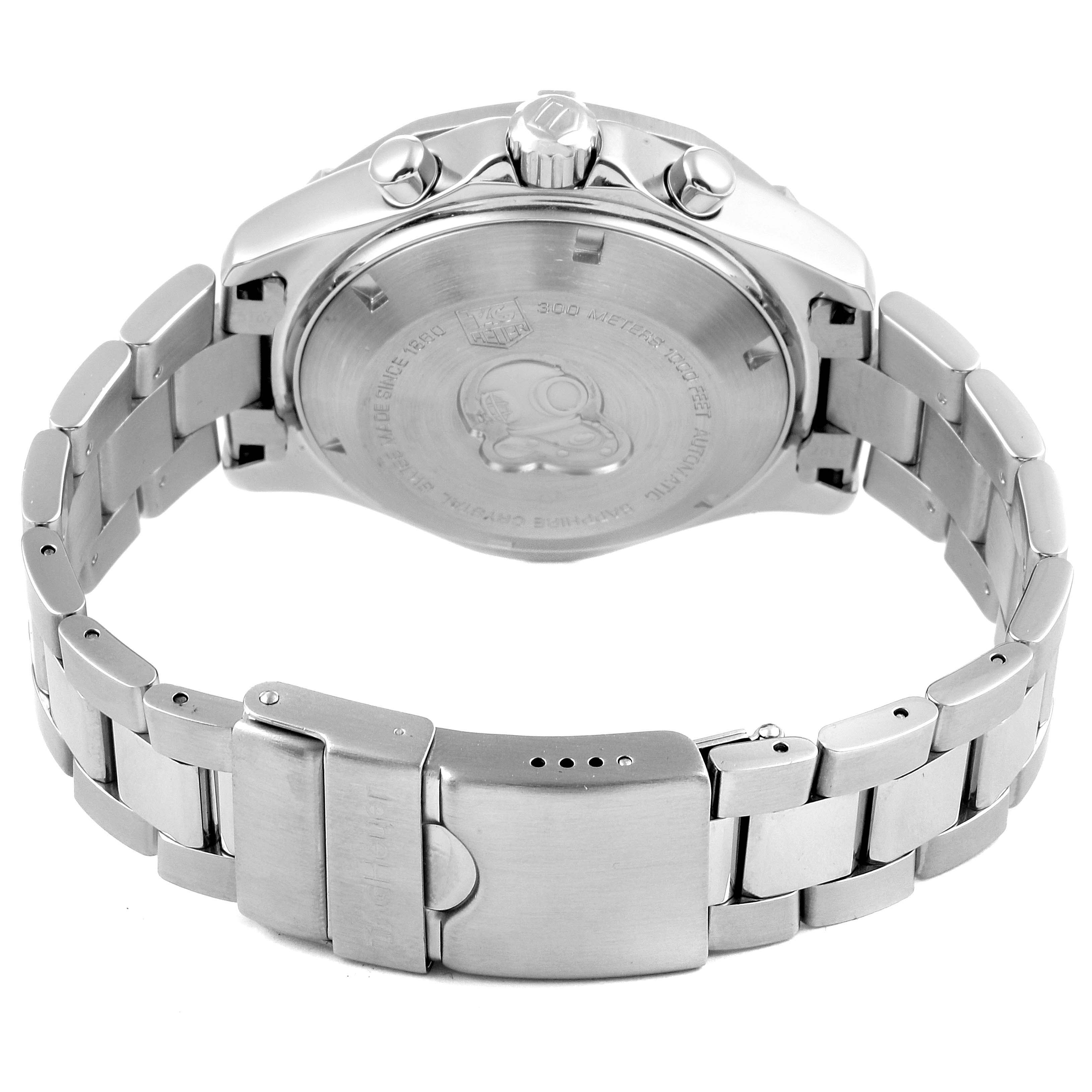 This image shows the back case and bracelet clasp of a Tag Heuer Aquaracer CAF2110.BA0809 Men's Stainless Steel Black Dial CAF2110.BA0809 Men's Stainless Steel Black Dial watch from a rear angle.