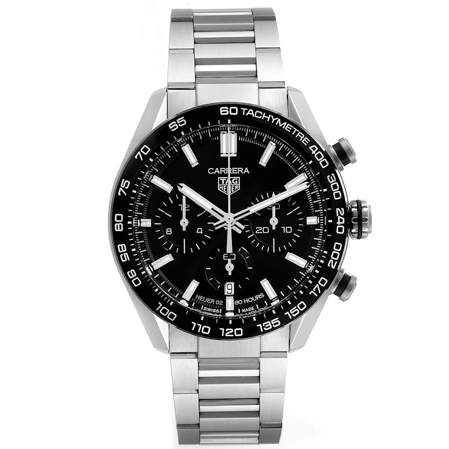 Tag Heuer Carrera Chronograph Black Dial Steel Mens Watch CBN2A1B Card SwissWatchExpo