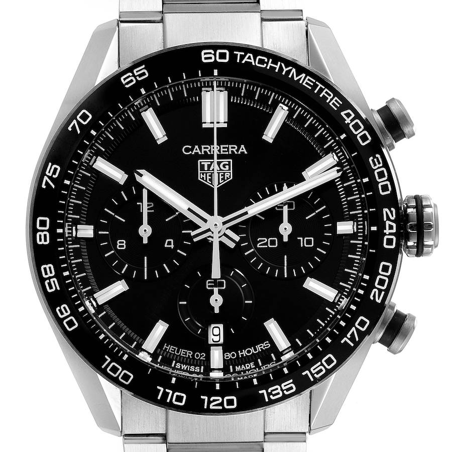 Tag Heuer Carrera Chronograph Black Dial Steel Mens Watch CBN2A1B Card SwissWatchExpo