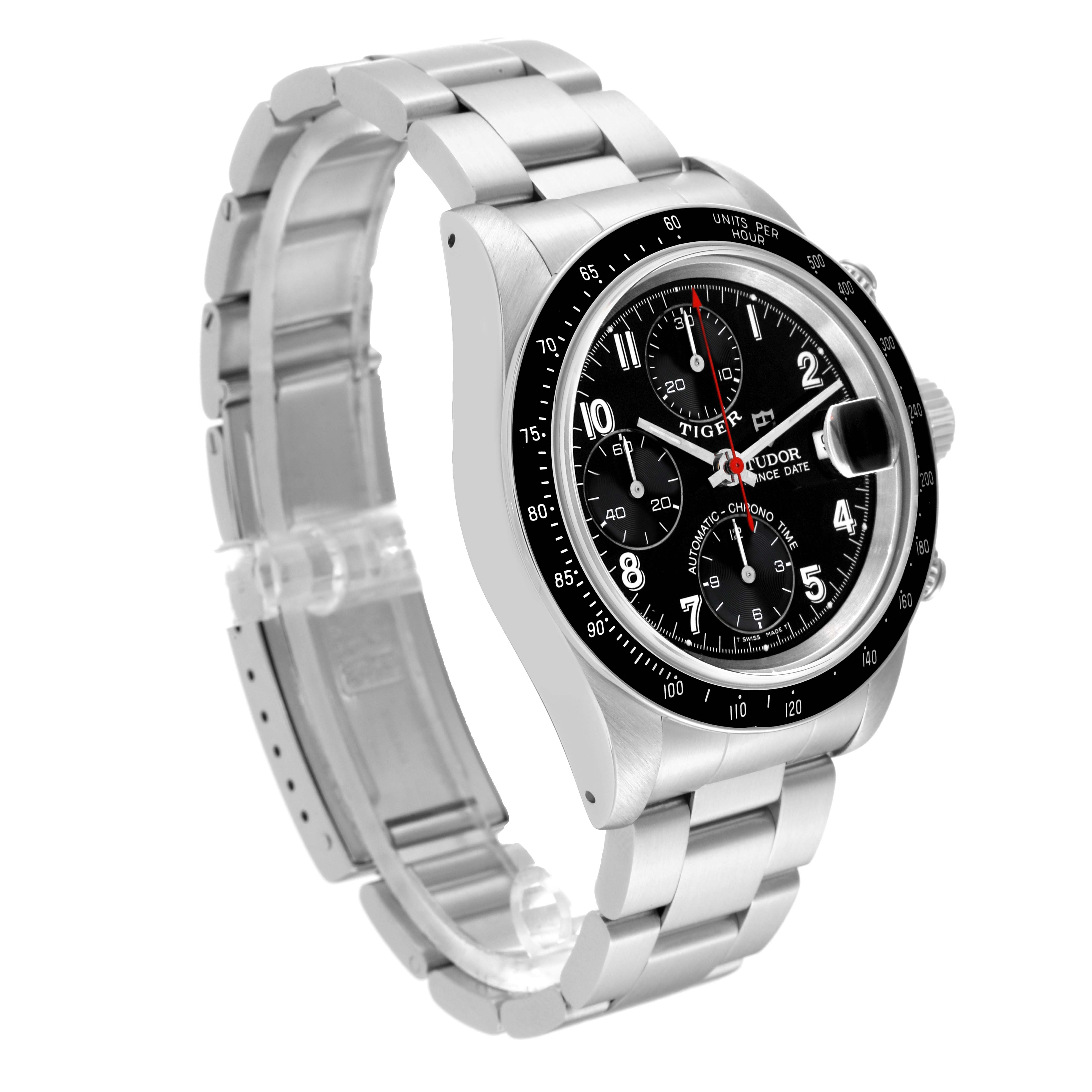 The image shows a side-angle view of a Tudor Prince model watch, showcasing its dial, bezel, and metal bracelet.