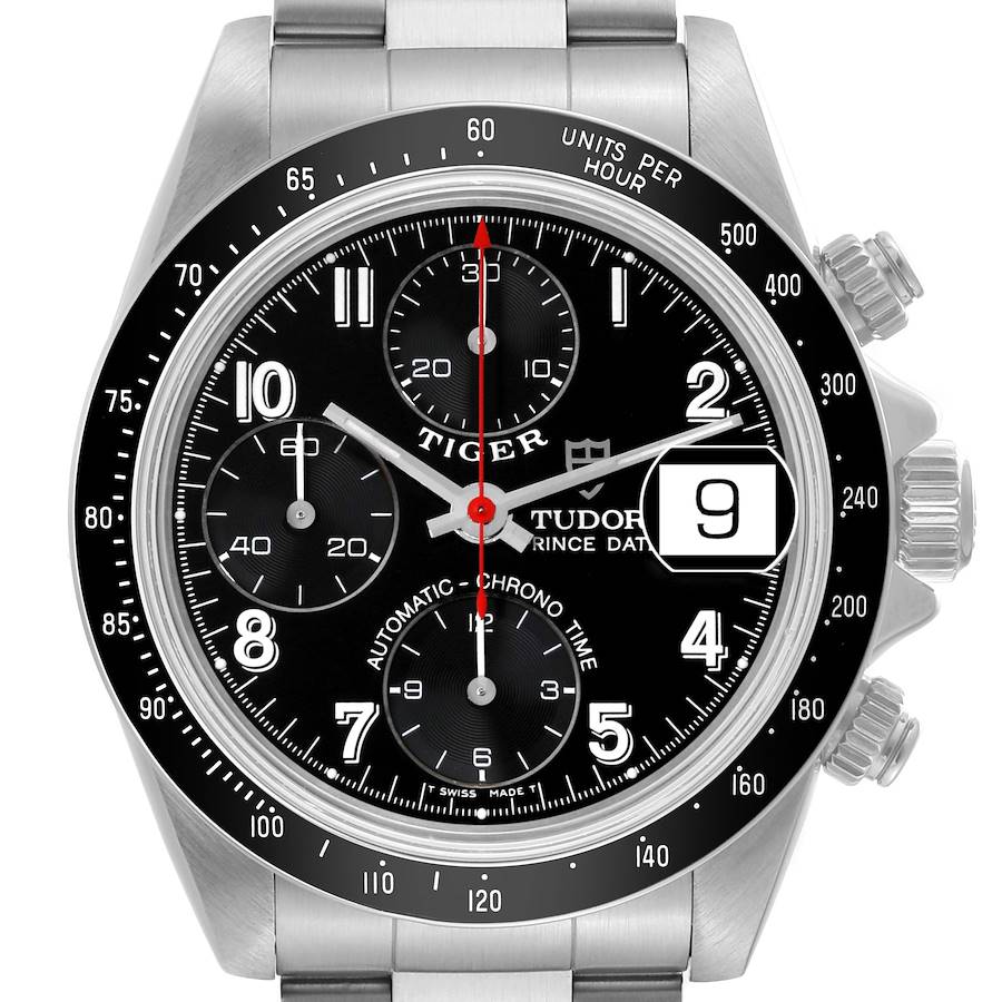 Tudor Prince Date Chronograph Black Dial Steel Mens Watch 79260 Box Papers SwissWatchExpo