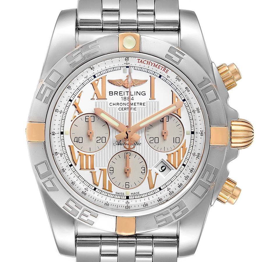 Breitling Chronomat Silver Dial Steel Rose Gold Mens Watch IB0110 SwissWatchExpo