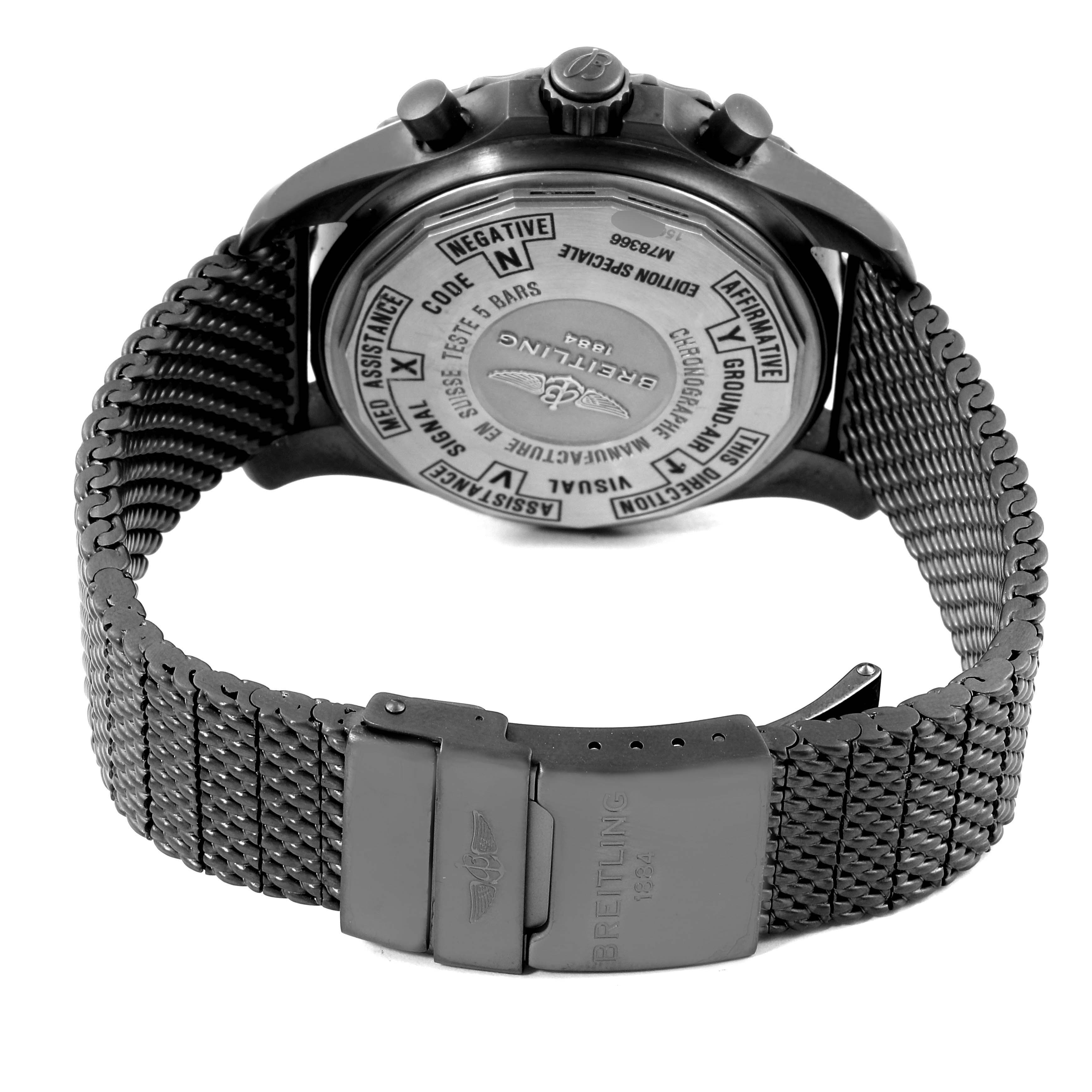 This image shows the back and partially open clasp of a Breitling Professional Series M78366 Men's Stainless Steel Black Dial M78366 Men's Stainless Steel Black Dial watch.