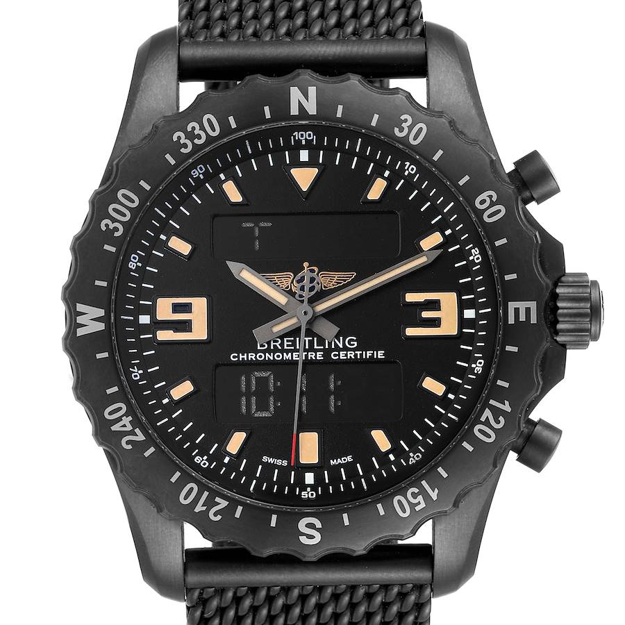 Breitling Chronospace Military GMT Alarm Blacksteel Mens Watch M78366 Unworn SwissWatchExpo