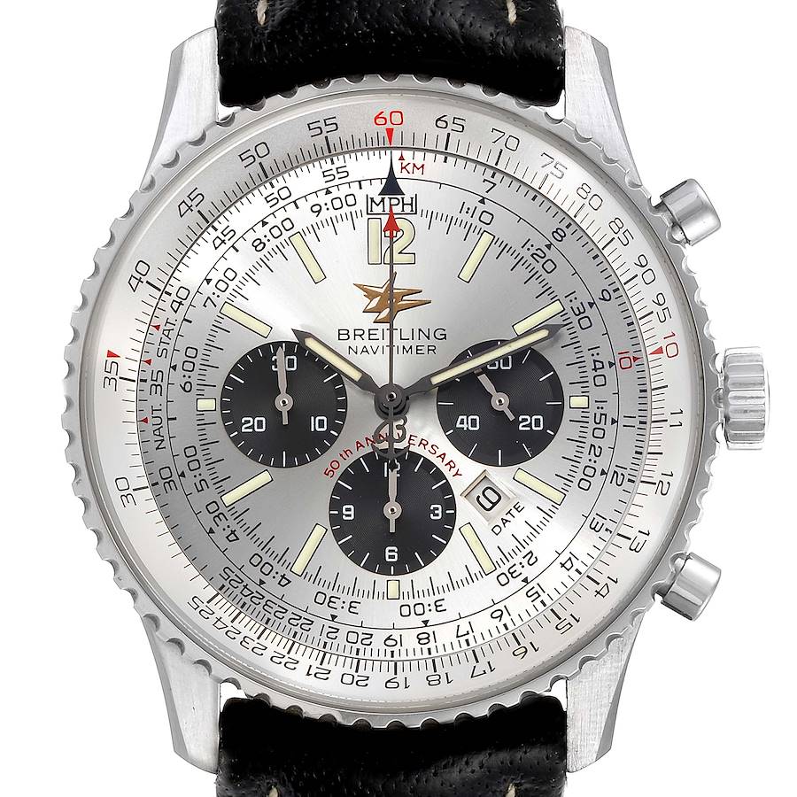 Breitling Navitimer 50th Anniversary Silver Dial Mens Watch A41322 Box Papers SwissWatchExpo