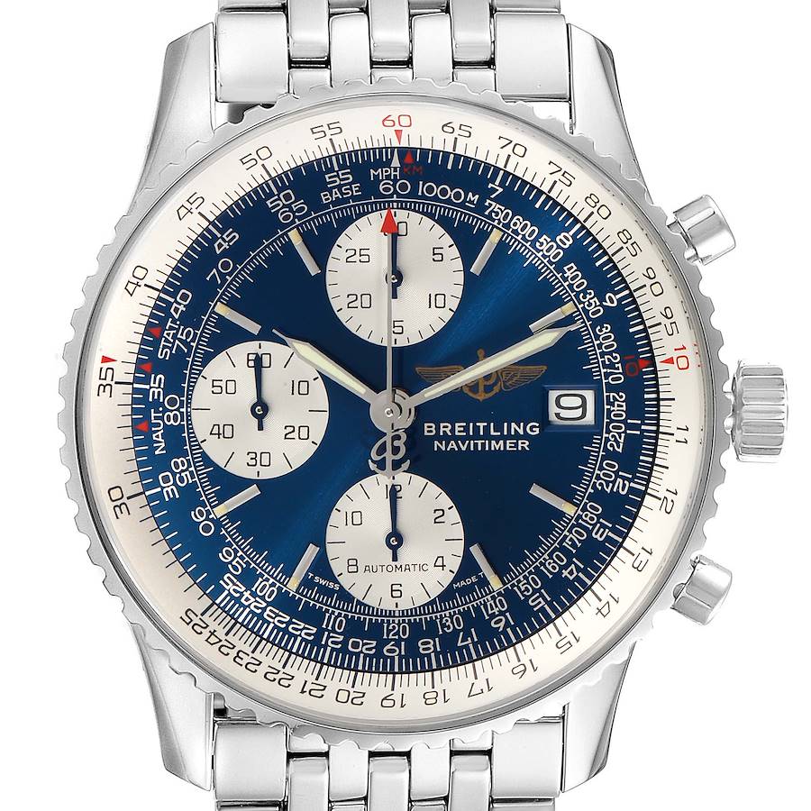 Breitling Navitimer II Blue Dial Steel Mens Watch A13022 Box Papers SwissWatchExpo