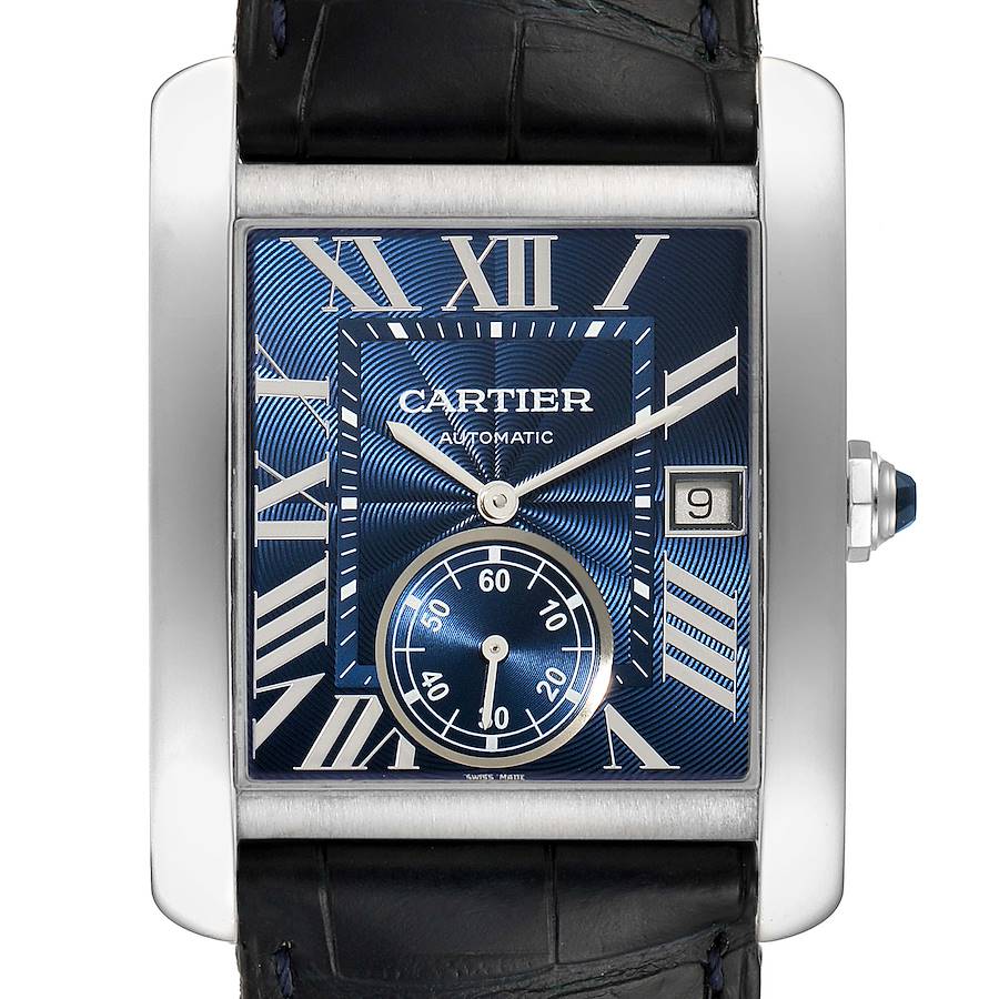Cartier Tank MC Blue Dial Automatic Steel Mens Watch WSTA0010 Box Papers SwissWatchExpo