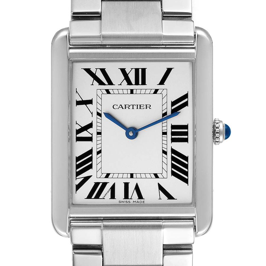 Cartier Tank Solo Silver Dial Steel Mens Watch W5200014 Papers SwissWatchExpo