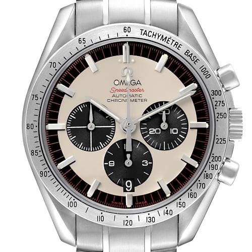 The Omega Speedmaster 3559.32.00 Men's Stainless Steel White Dial watch is shown from the front, displaying its dial, tachymeter bezel, and chronograph subdials.