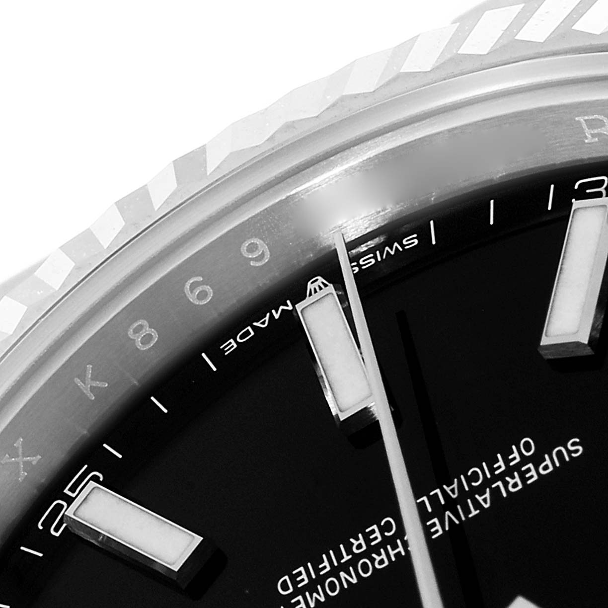 The image shows a close-up of the dial, bezel, and some hour markers of the Rolex Datejust 41 126334 Men
s Stainless Steel Black Dial 126334 Men
s Stainless Steel Black Dial watch.