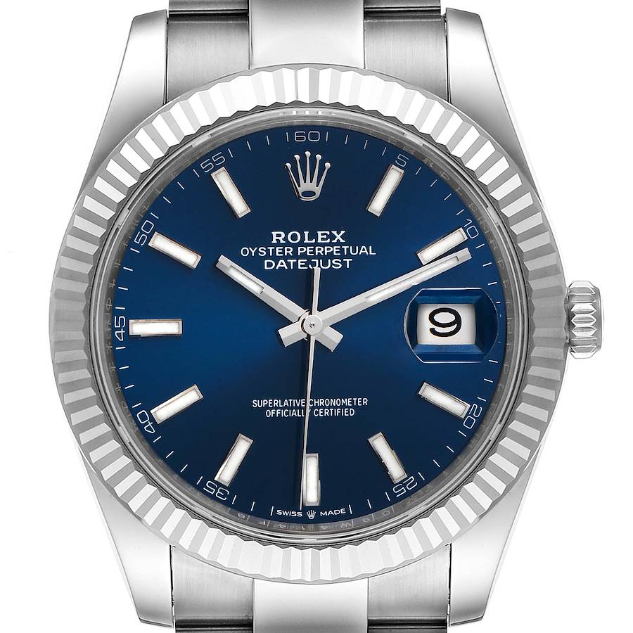 Rolex Datejust 41 Steel White Gold Blue Dial Mens Watch 126334 Unworn SwissWatchExpo