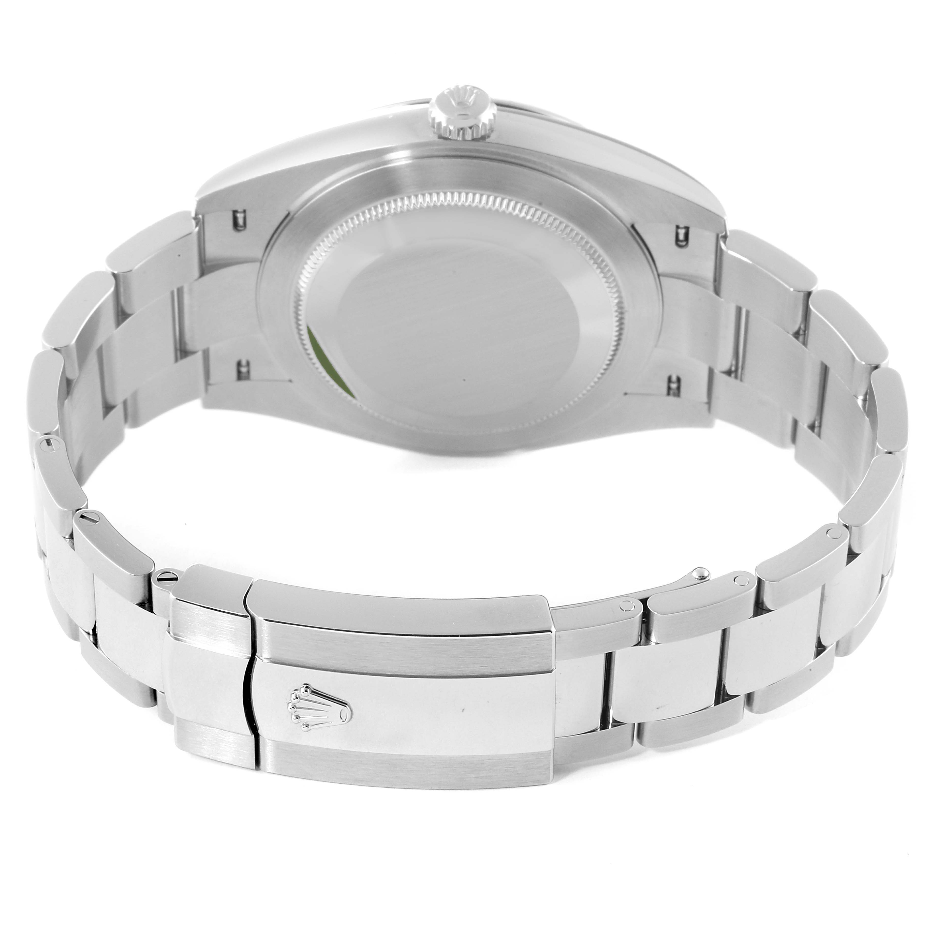 This image shows the back view of a Rolex Datejust 41 126334 Men
s Stainless Steel Blue Dial 126334 Men
s Stainless Steel Blue Dial watch, highlighting the butterfly clasp and stainless steel bracelet.