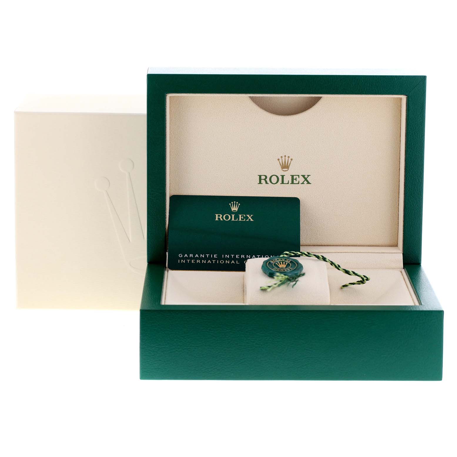 The image shows the open box, guarantee card, and seal for the Rolex Datejust 41 126333 Men's Steel and Gold (two tone) Black Dial 126333 Men's Steel and Gold (two tone) Black Dial model.