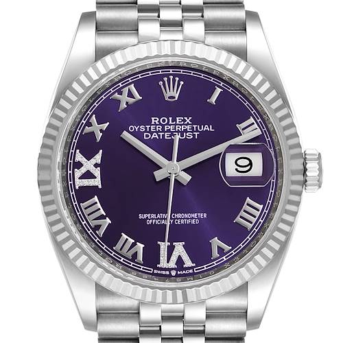 Photo of Rolex Datejust Steel White Gold Purple Dial Diamond Watch 126234 Unworn