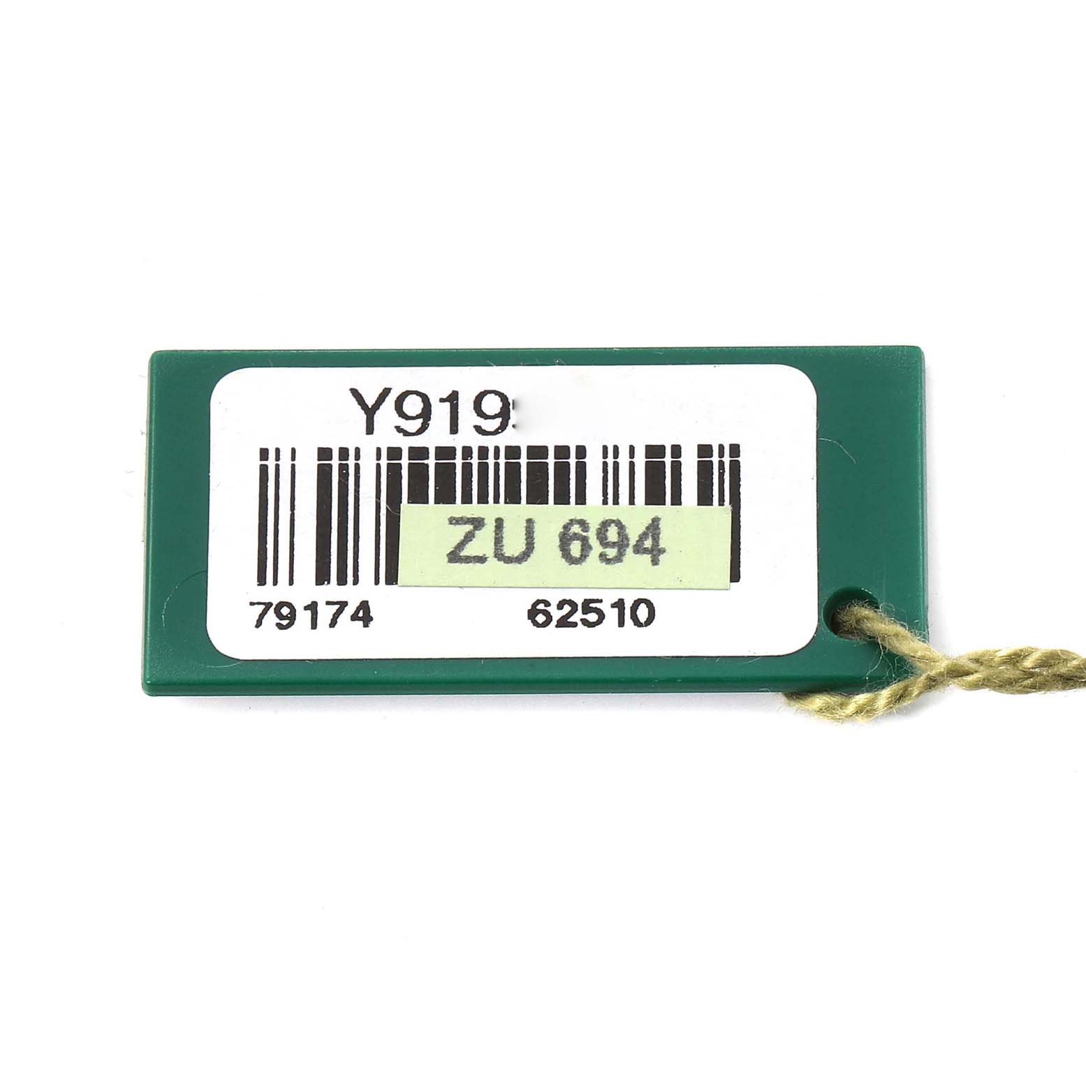 This is a green Rolex tag with barcodes and reference numbers for the Datejust model.