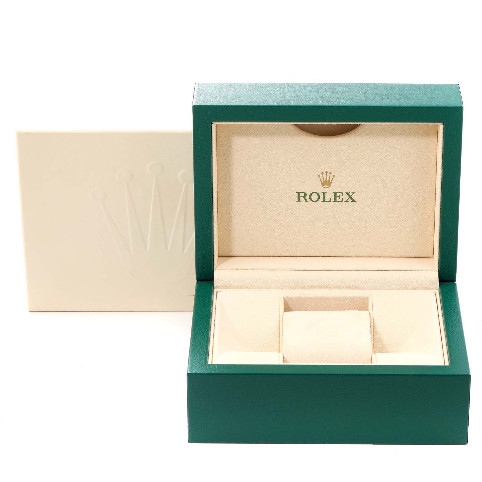 The image shows an open box for a Rolex Datejust 179174 Women's Stainless Steel Silver Dial 179174 Women's Stainless Steel Silver Dial watch, with the interior and cushion for the watch visible.