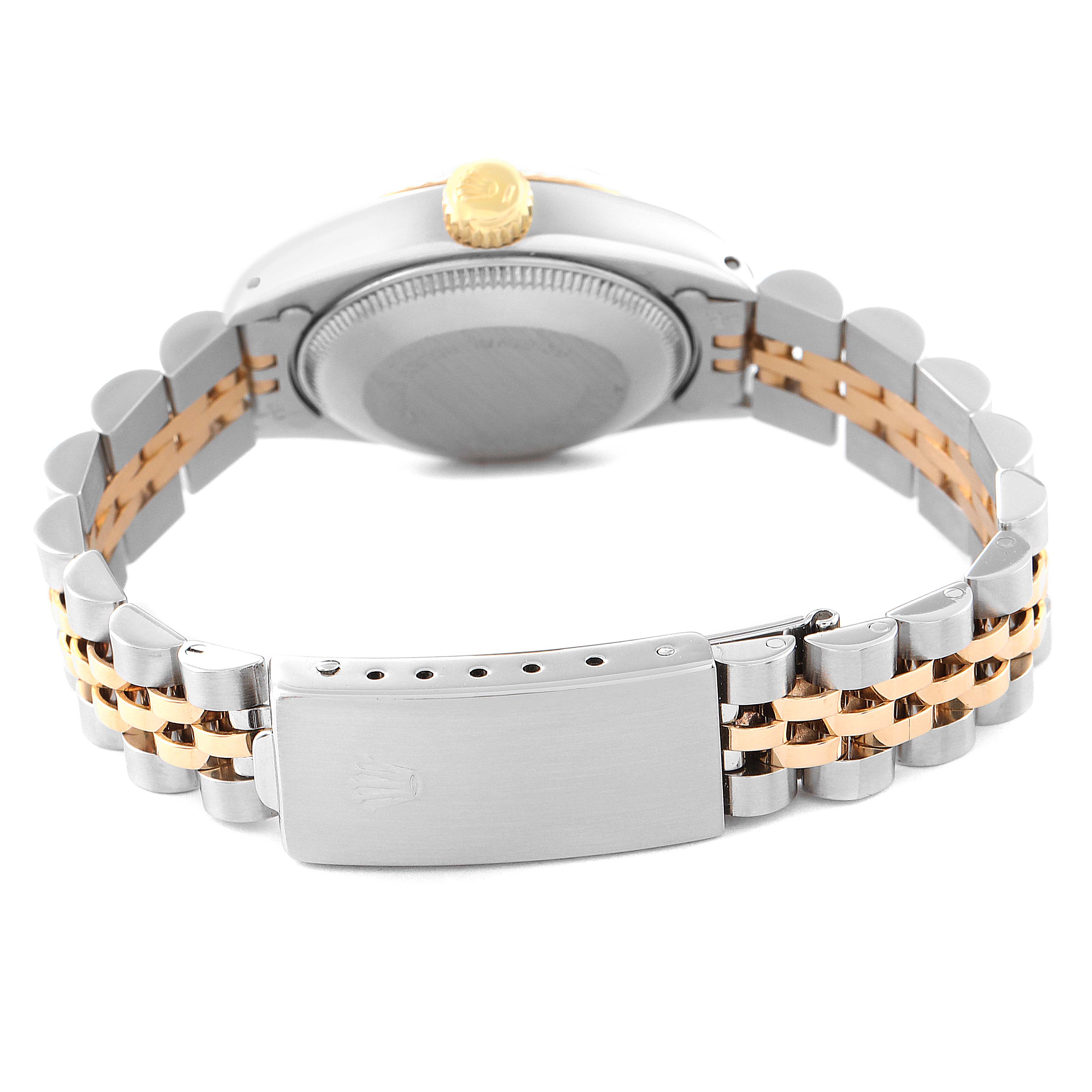 The image shows the back of the Rolex Datejust 6917 Women's Steel and Gold (two tone) Champagne Dial 6917 Women's Steel and Gold (two tone) Champagne Dial watch, highlighting the bracelet and clasp.