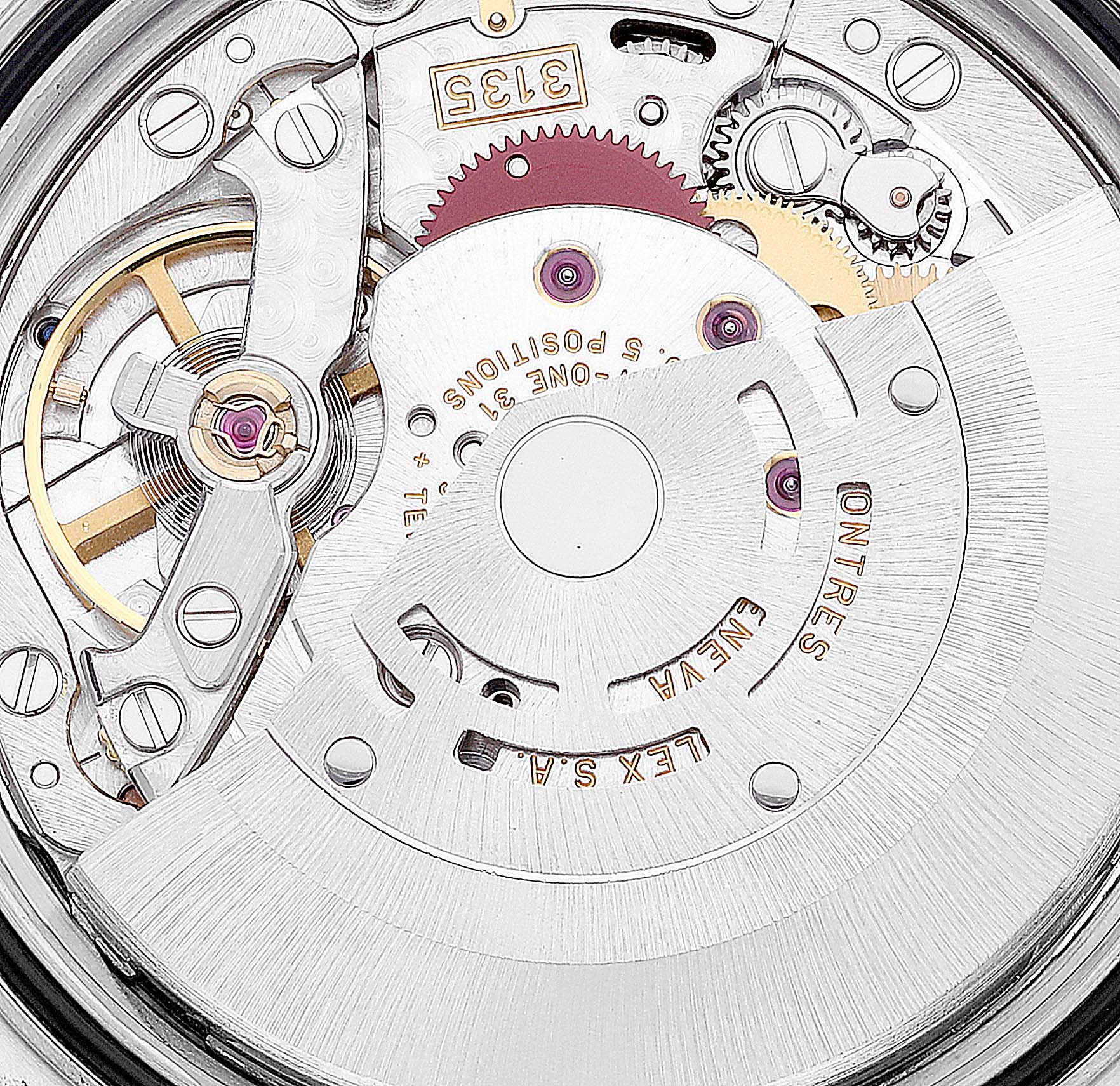 This image shows the inner movement mechanism of the Rolex Datejust 16233 Men's Steel and Gold (two tone) White Dial 16233 Men's Steel and Gold (two tone) White Dial watch model.