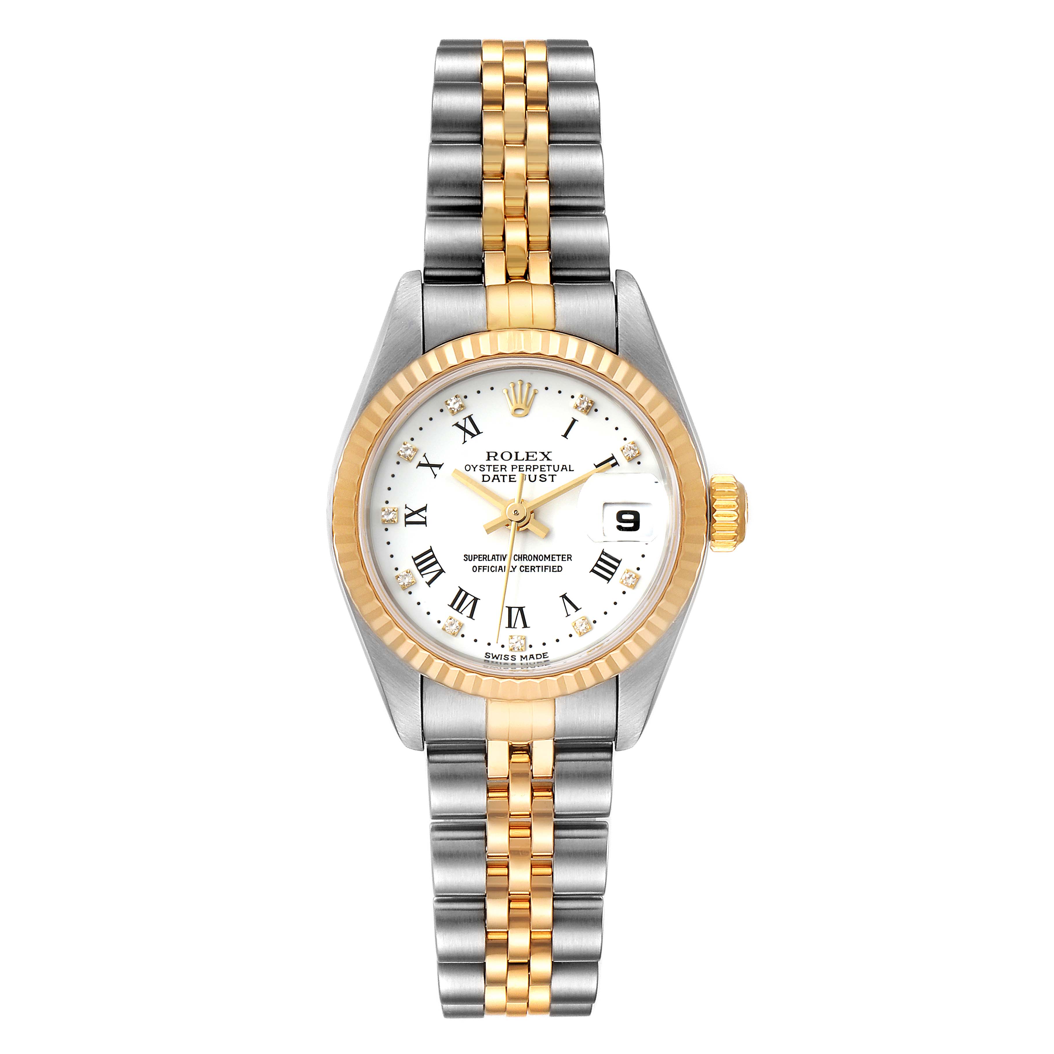 Rolex Datejust Steel Yellow Gold White Diamond Dial Ladies Watch 79173 ...