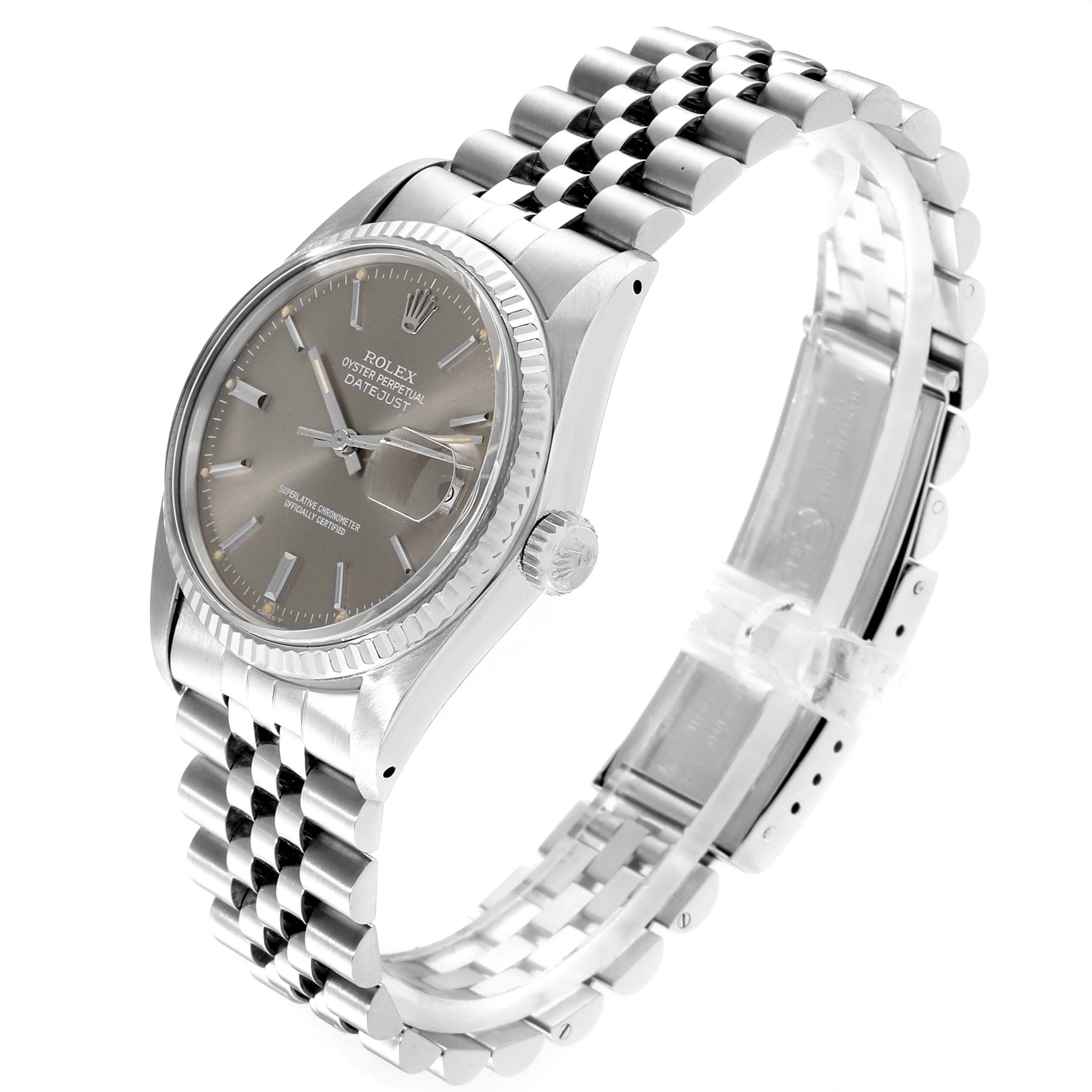 The Rolex Vintage Collection 16014 Men's Stainless Steel Grey Dial 16014 Men's Stainless Steel Grey Dial model is shown at a three-quarter view, highlighting the watch face, bezel, crown, and bracelet.