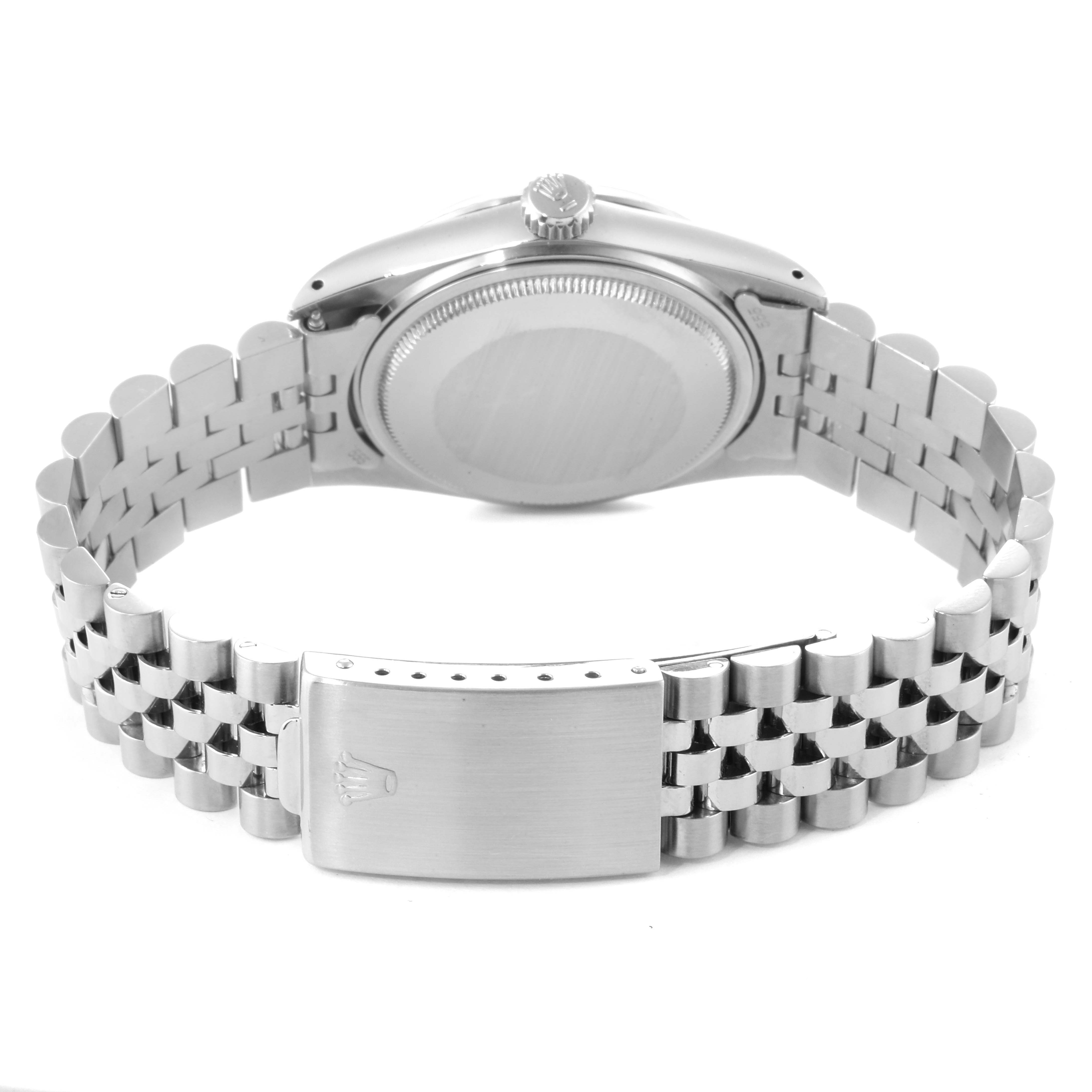 The image shows the back casing, crown, and bracelet clasp of the Rolex Vintage Collection 16014 Men's Stainless Steel Grey Dial 16014 Men's Stainless Steel Grey Dial model.