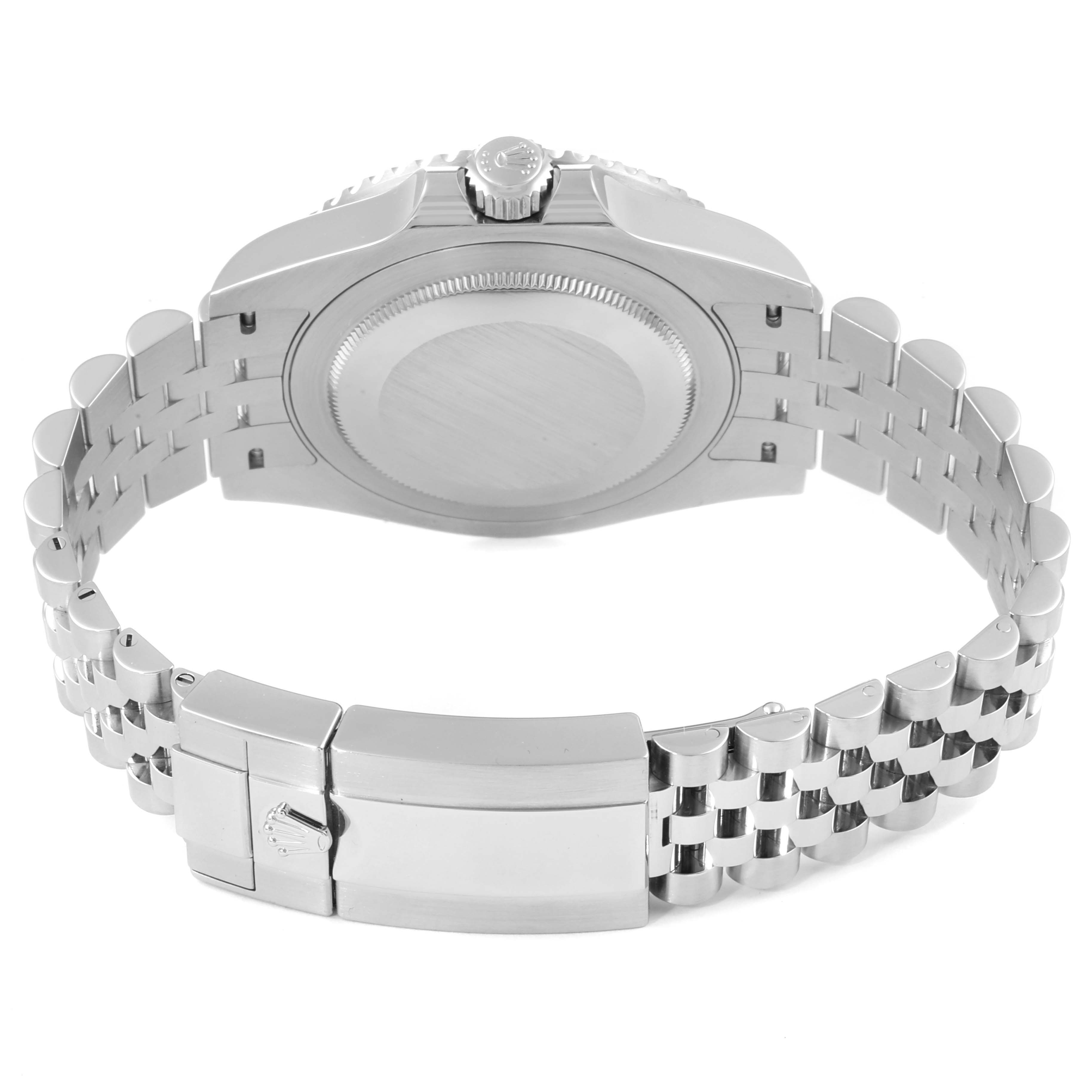 The image shows the back case and bracelet clasp of a Rolex GMT-Master 126710 Men
s Stainless Steel Black Dial 126710 Men
s Stainless Steel Black Dial watch viewed from the rear.