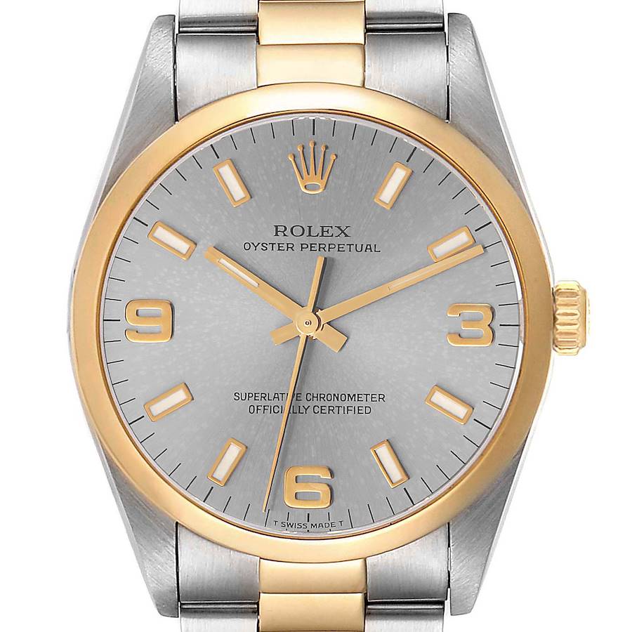 Rolex Oyster Perpetual Steel Yellow Gold Slate Dial Mens Watch 14203 SwissWatchExpo