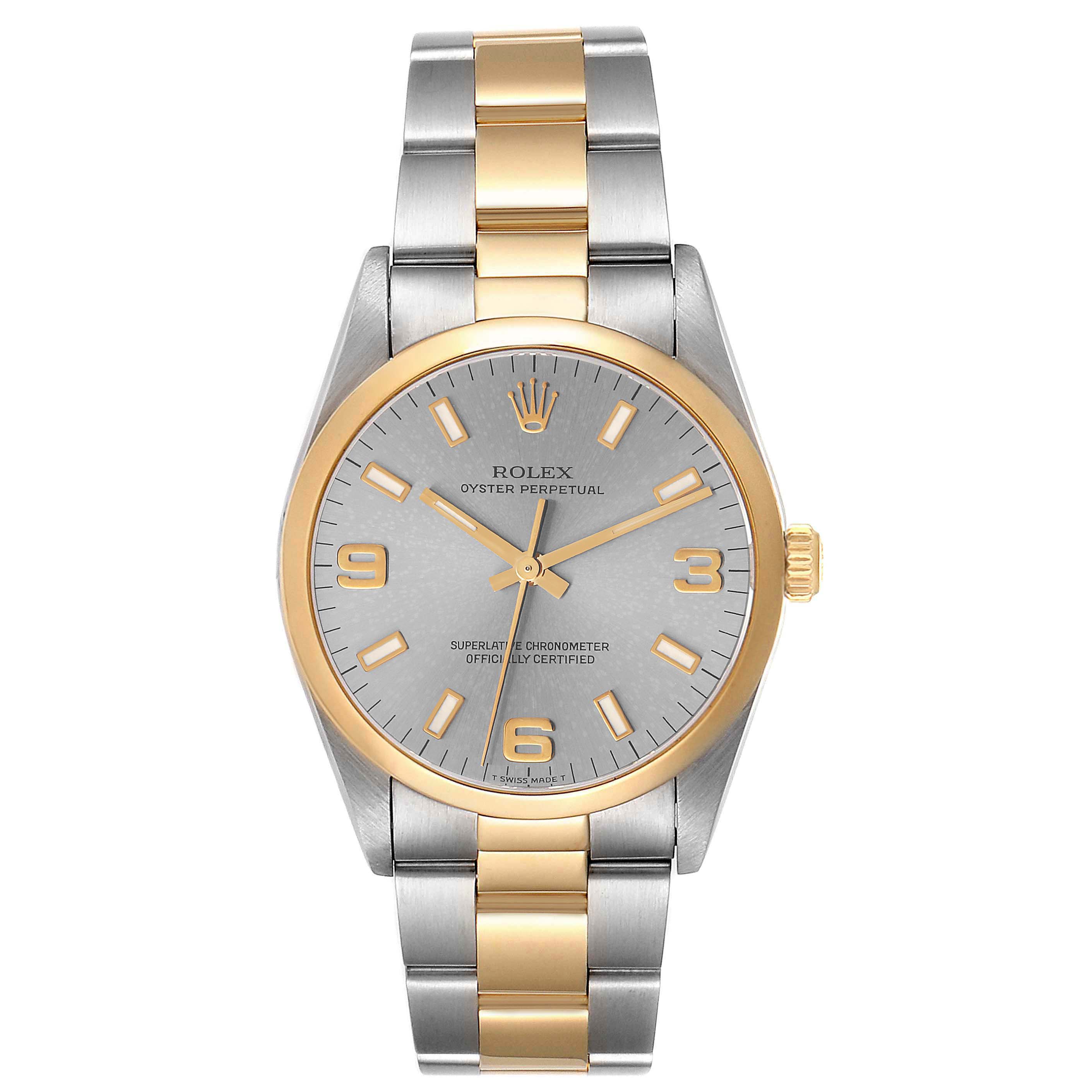 Rolex Oyster Perpetual Steel Yellow Gold Slate Dial Mens Watch 14203 ...