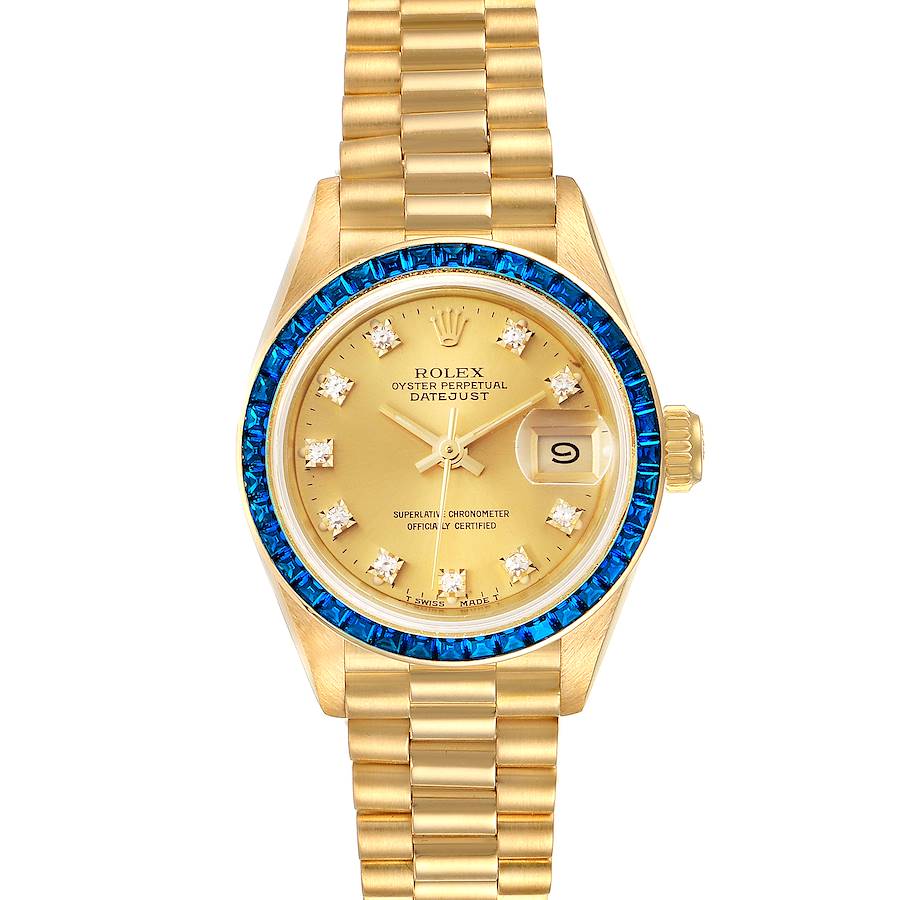 Rolex President Datejust Yellow Gold Diamond Sapphire Ladies Watch 69118 SwissWatchExpo