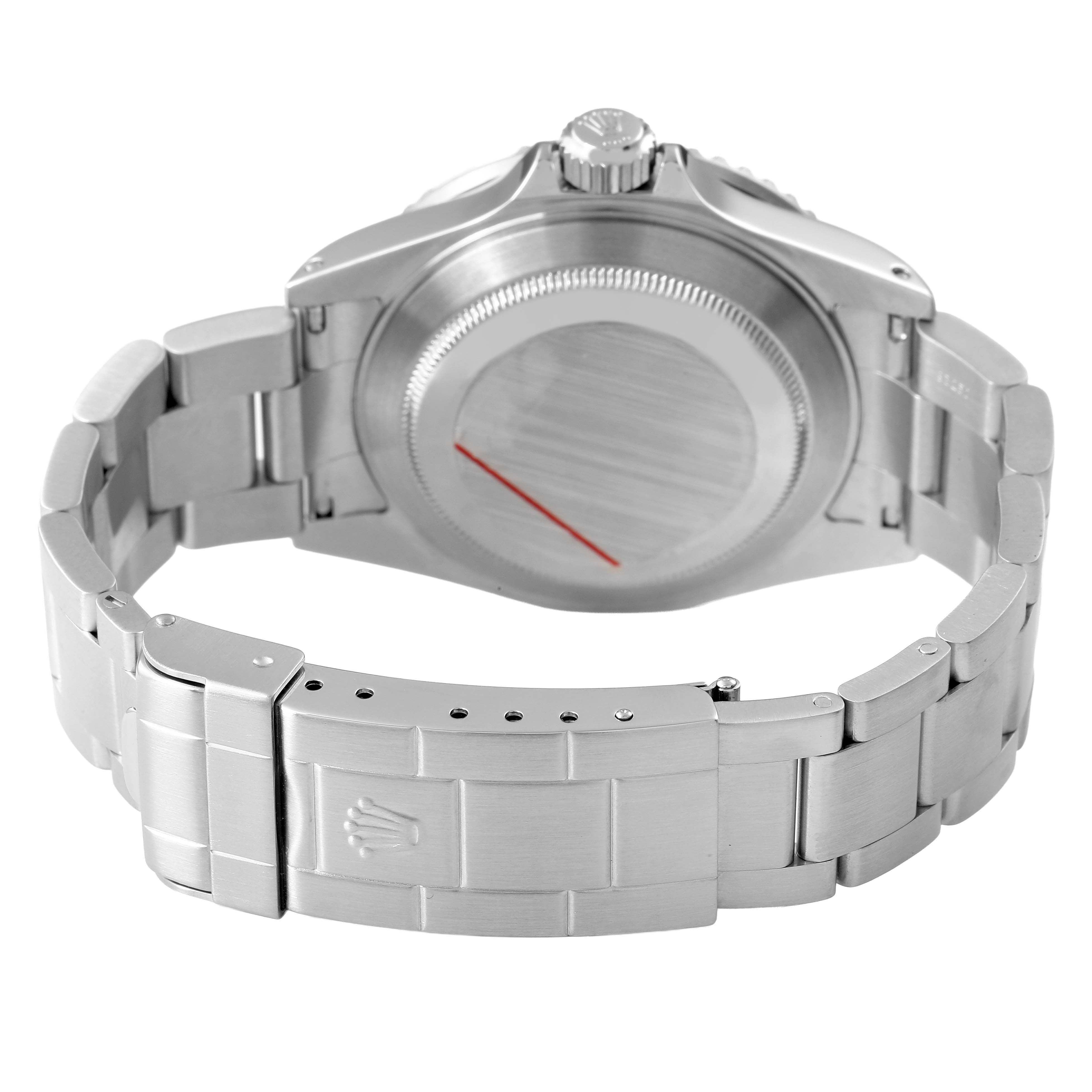 The image shows the back and bracelet of a Rolex Submariner 16610 Men's Stainless Steel Black Dial, highlighting the clasp with the Rolex crown logo.