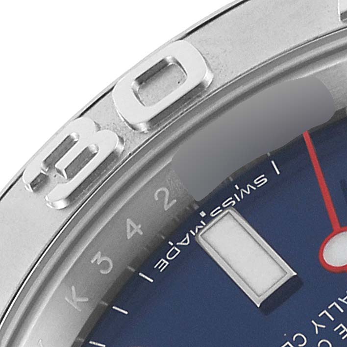 The image shows a close-up of the bezel and part of the dial of a Rolex Yacht-Master 116622 Men
s Stainless Steel Blue Dial 116622 Men
s Stainless Steel Blue Dial, highlighting the numbers and markers.