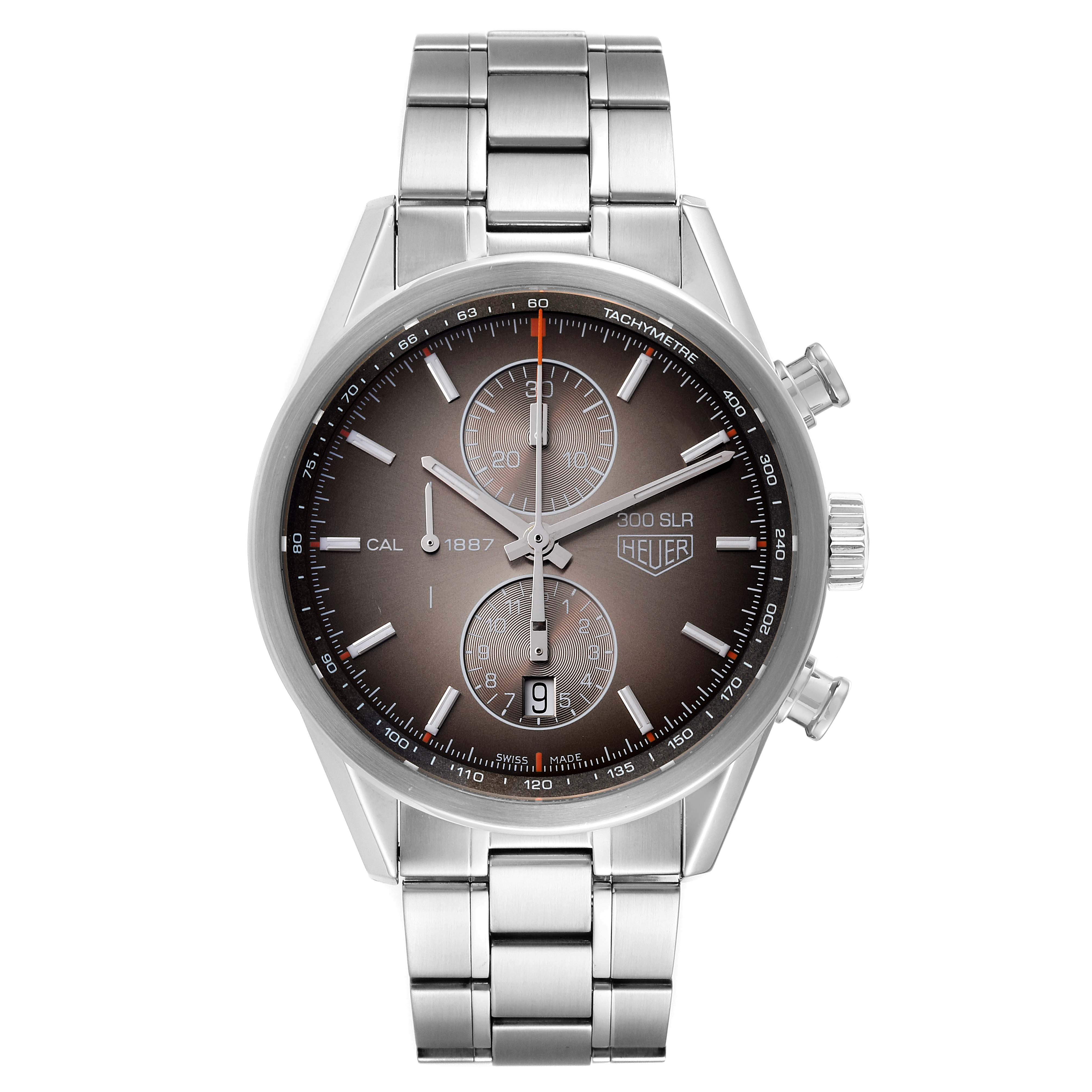 The image shows a frontal view of a Tag Heuer Carrera CAR2112.FC6267 Men's Stainless Steel Brown Dial CAR2112.FC6267 Men's Stainless Steel Brown Dial watch, displaying the face, bezel, and metal bracelet.