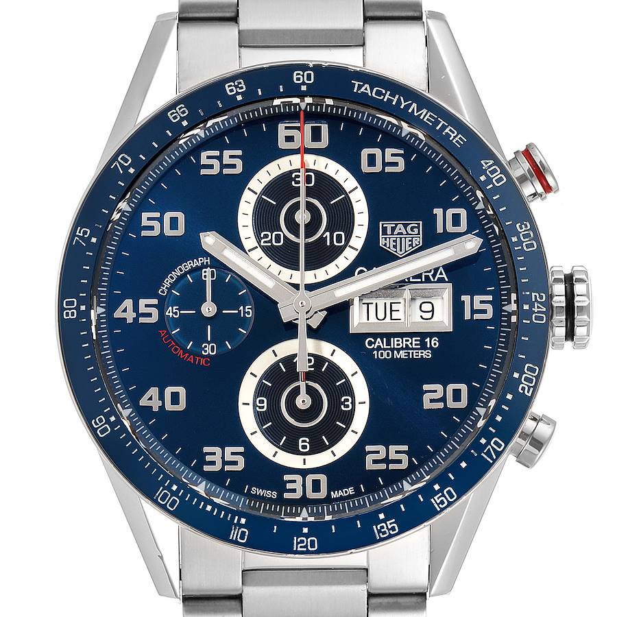 Tag Heuer Carrera Blue Dial Chronograph Steel Mens Watch CV2A1V Box Card SwissWatchExpo