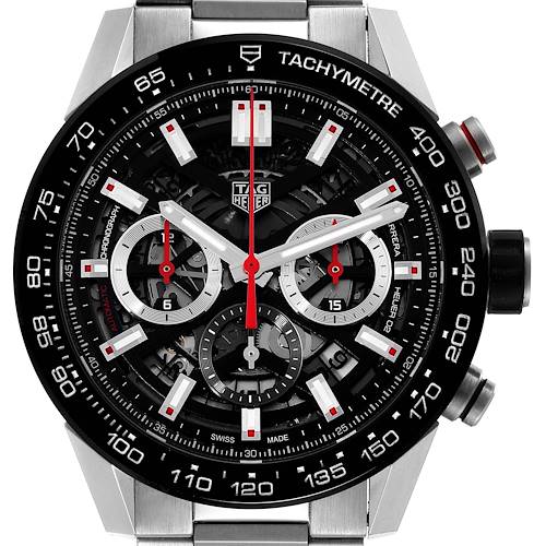 Photo of Tag Heuer Carrera Chronograph Steel Skeleton Dial Mens Watch CBG2A10 Box Card