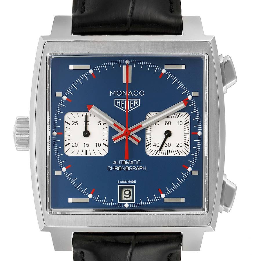 Tag Heuer Monaco Chronograph Blue Dial Mens Watch CAW211P Box Papers SwissWatchExpo