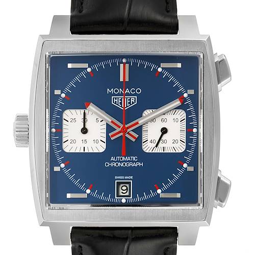 Photo of Tag Heuer Monaco Chronograph Blue Dial Mens Watch CAW211P Box Papers