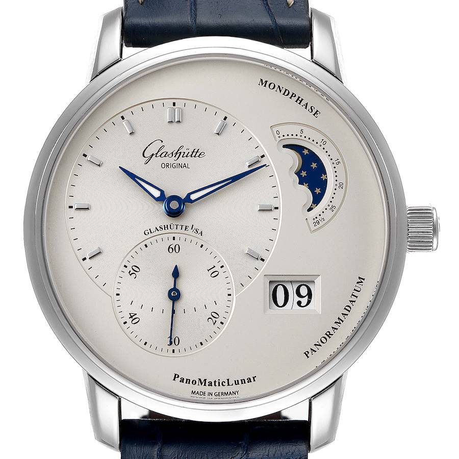 Glashutte PanoMaticLunar Steel Automatic Mens Watch 1-90-02-42-32-05 Box Papers SwissWatchExpo